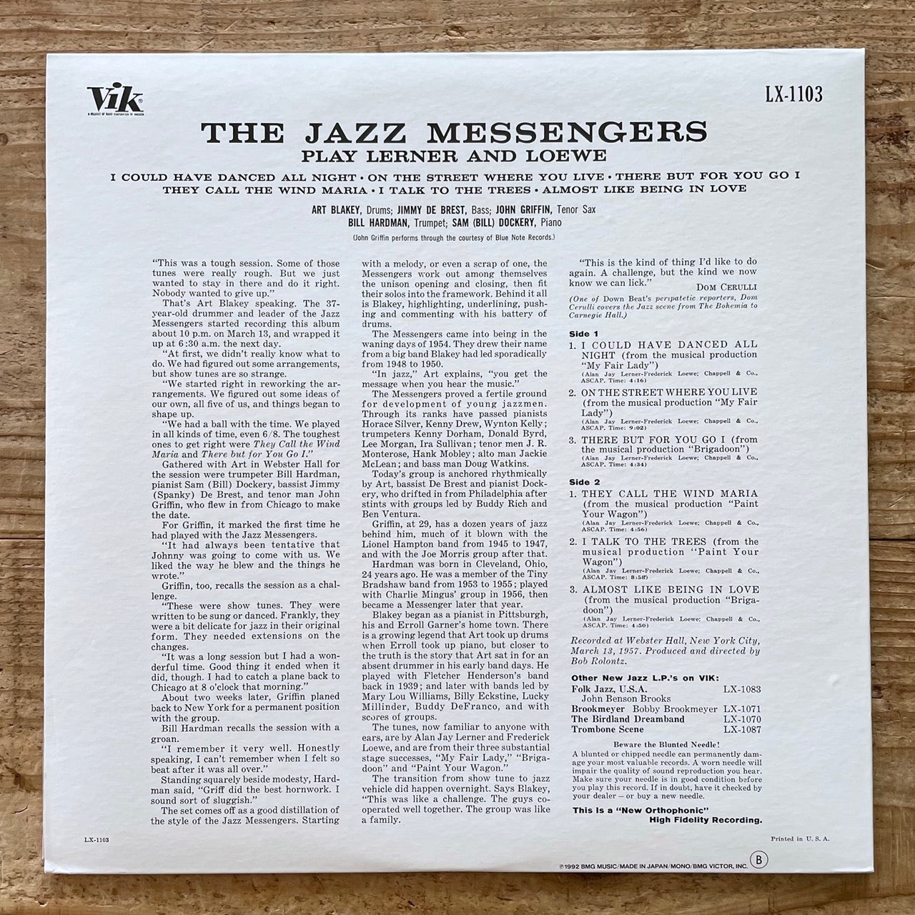 ART BLAKEY'S JAZZ MESSENGERS PLAYS LERNER AND LOEWE'S on Vik - Japan MONO LP NM BVJJ-2809