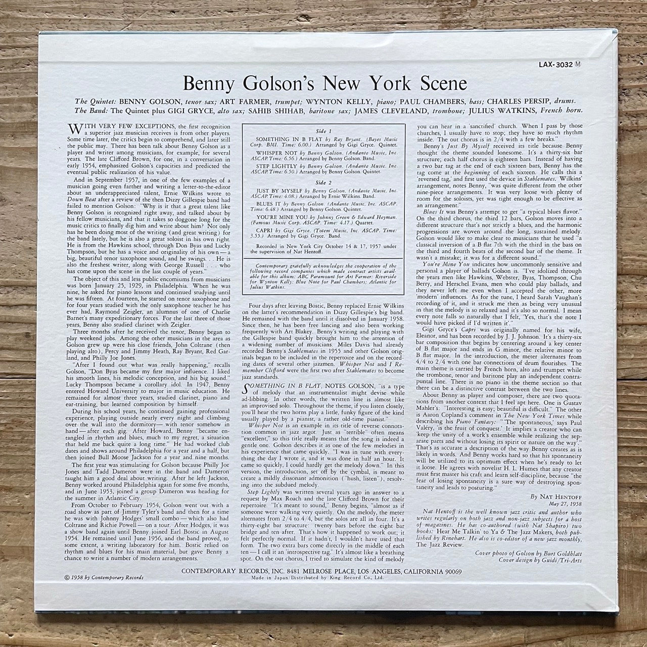 BENNY GOLSON / NEW YORK SCENE on Contemporary - Japan King MONO LP NM LAX-3032