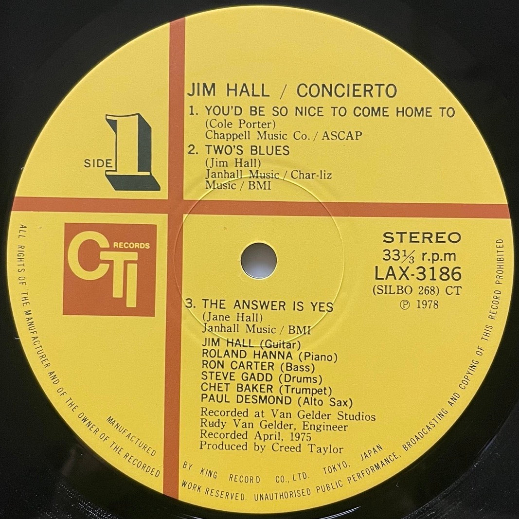 JIM HALL / CONCIERTO on CTI - Japan LP NM LAX-3186 obi