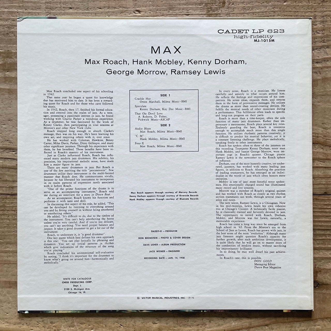 MAX ROACH QUINTET feat. HANK MOBLEY, KENNY DORHAM / MAX on Argo - Japan Cadet LP MJ-1015M