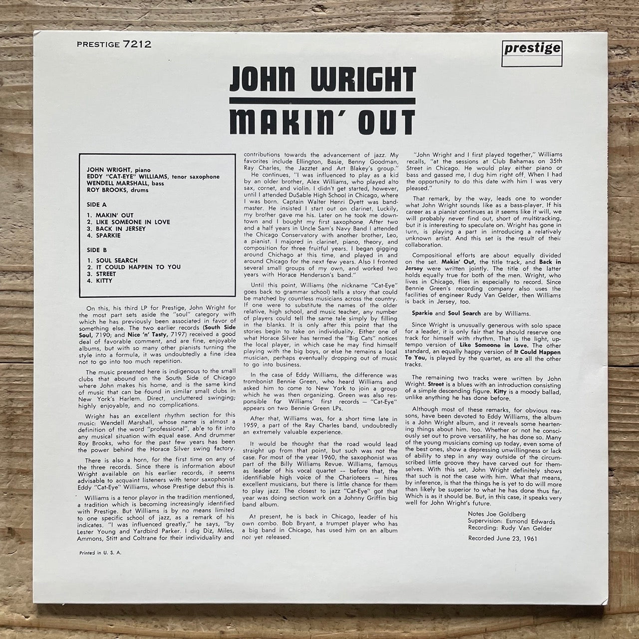 JOHN WRIGHT / MAKIN' OUT on Prestige - Japan LP NM WWLJ-7039