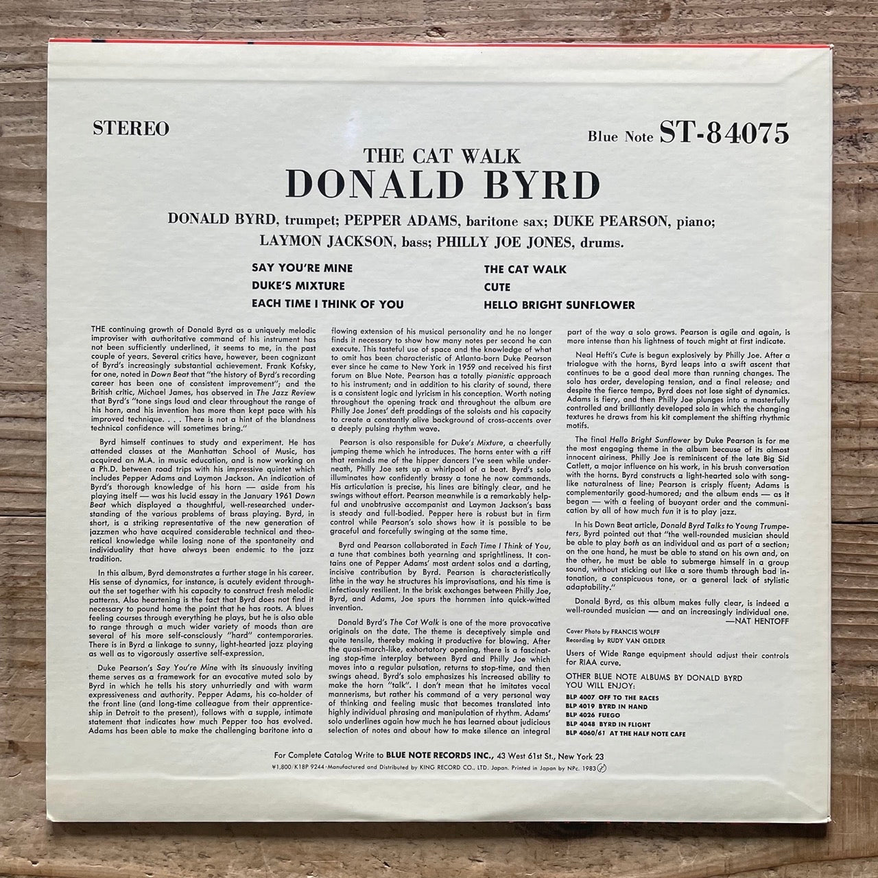 DONALD BYRD / THE CAT WALK on Blue Note - Japan King LP K18P-9244