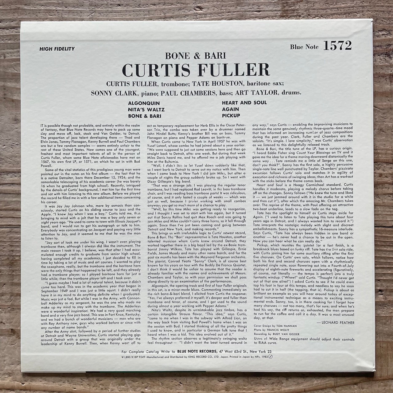 CURTIS FULLER / BONE & BARI on Blue Note - Japan King LP NM K18P-9249