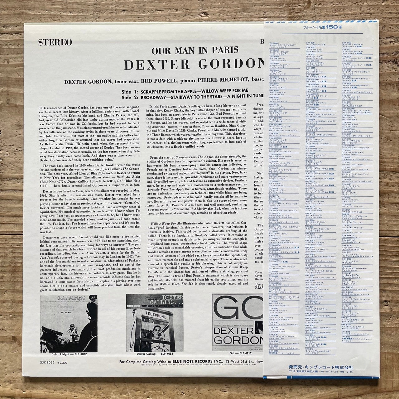 DEXTER GORDON / OUR MAN IN PARIS on Blue Note - Japan King LP NM GXK-8052 obi