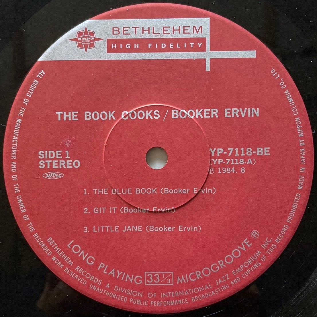 BOOKER ERVIN / BOOK COOKS on Bethlehem - Japan LP YP-7118-BE