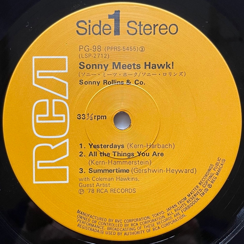 SONNY ROLLINS AND COLEMAN HAWKINS / SONNY MEETS HAWK on RCA - Japan LP NM PG-98