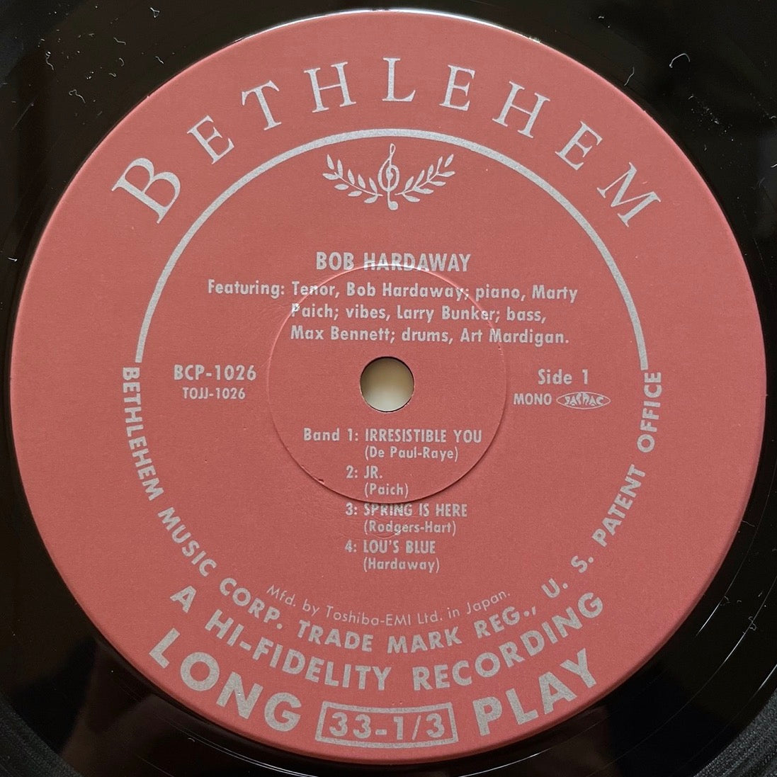 BOB HARDAWAY / LOU'S BLUE on Bethlehem BCP1026 - Japan 10" NM TOJJ-1026 Burt Goldblatt cover obi