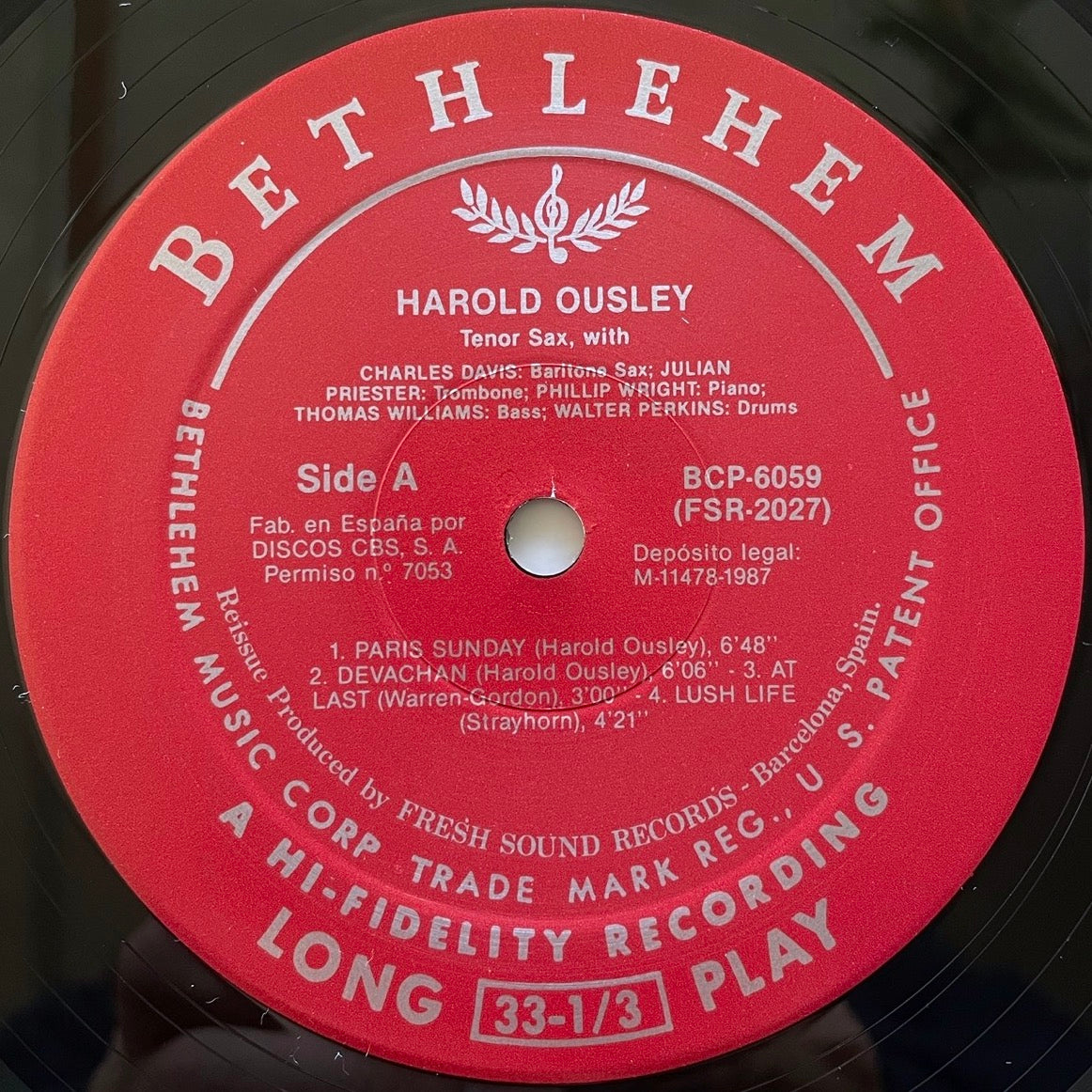 HAROLD OUSLEY / TENOR SAX - Bethlehem Spain Fresh Sound LP reissue NM