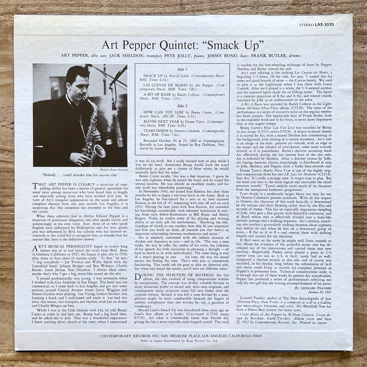 ART PEPPER QUINTET / SMACK UP on Contemporary - Japan King LP LAX-3035