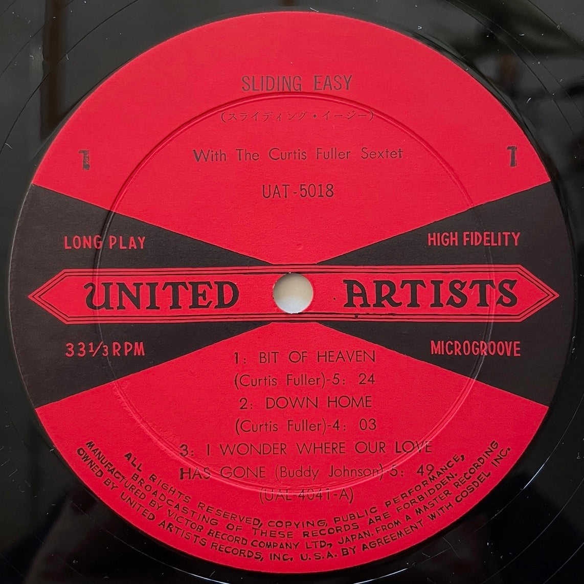 CURTIS FULLER SEXTET / SLIDING EASY on United Artists - Japan DG MONO LP UAT-5018