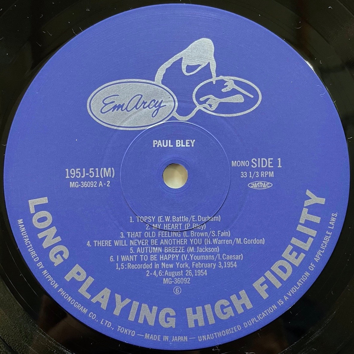 PAUL BLEY TRIO on Emarcy - Japan MONO LP NM 195J-51