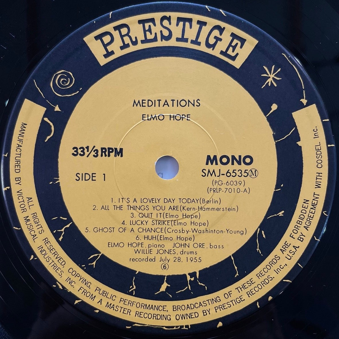 ELMO HOPE TRIO / MEDITATION on Prestige - Japan MONO LP SMJ-6535