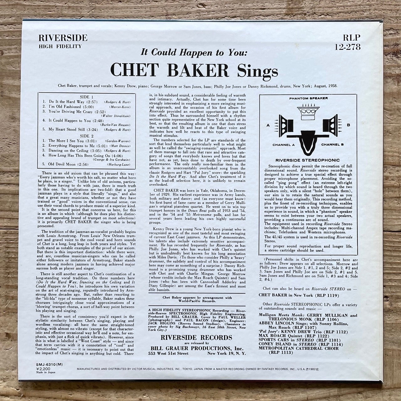 CHET BAKER SINGS / IT COULD HAPPEN TO YOU on Riverside - Japan LP SMJ-6310