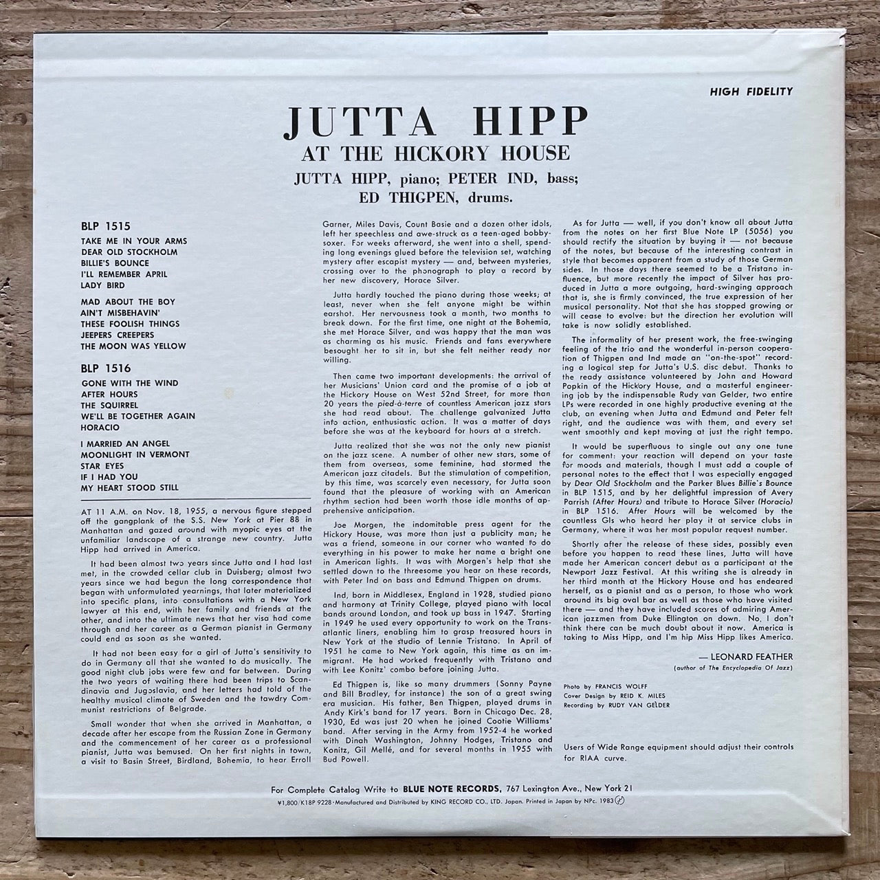 JUTTA HIPP AT THE HICKORY HOUSE VOL.1 - Japan Blue Note King LP K18P-9228