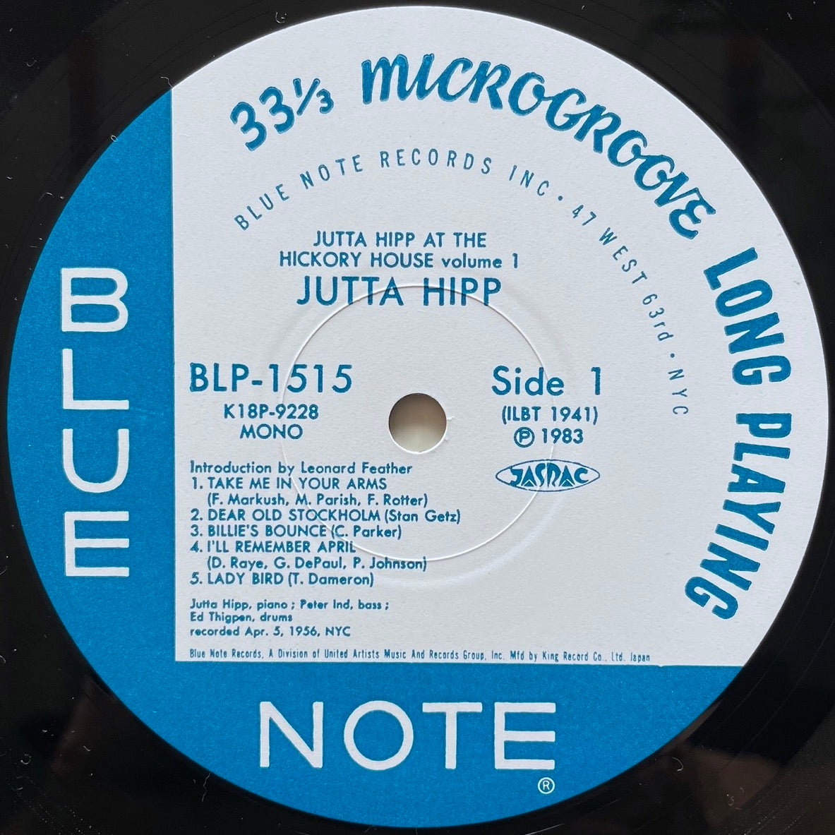 JUTTA HIPP AT THE HICKORY HOUSE VOL.1 - Japan Blue Note King LP K18P-9228