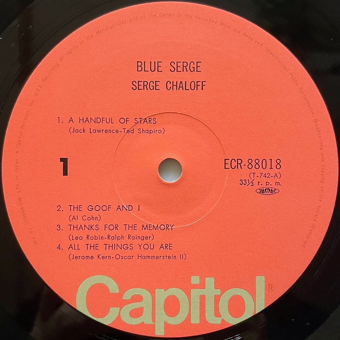 SERGE CHALOFF / BLUE SERGE on Capitol - Japan LP NM ECR-88018