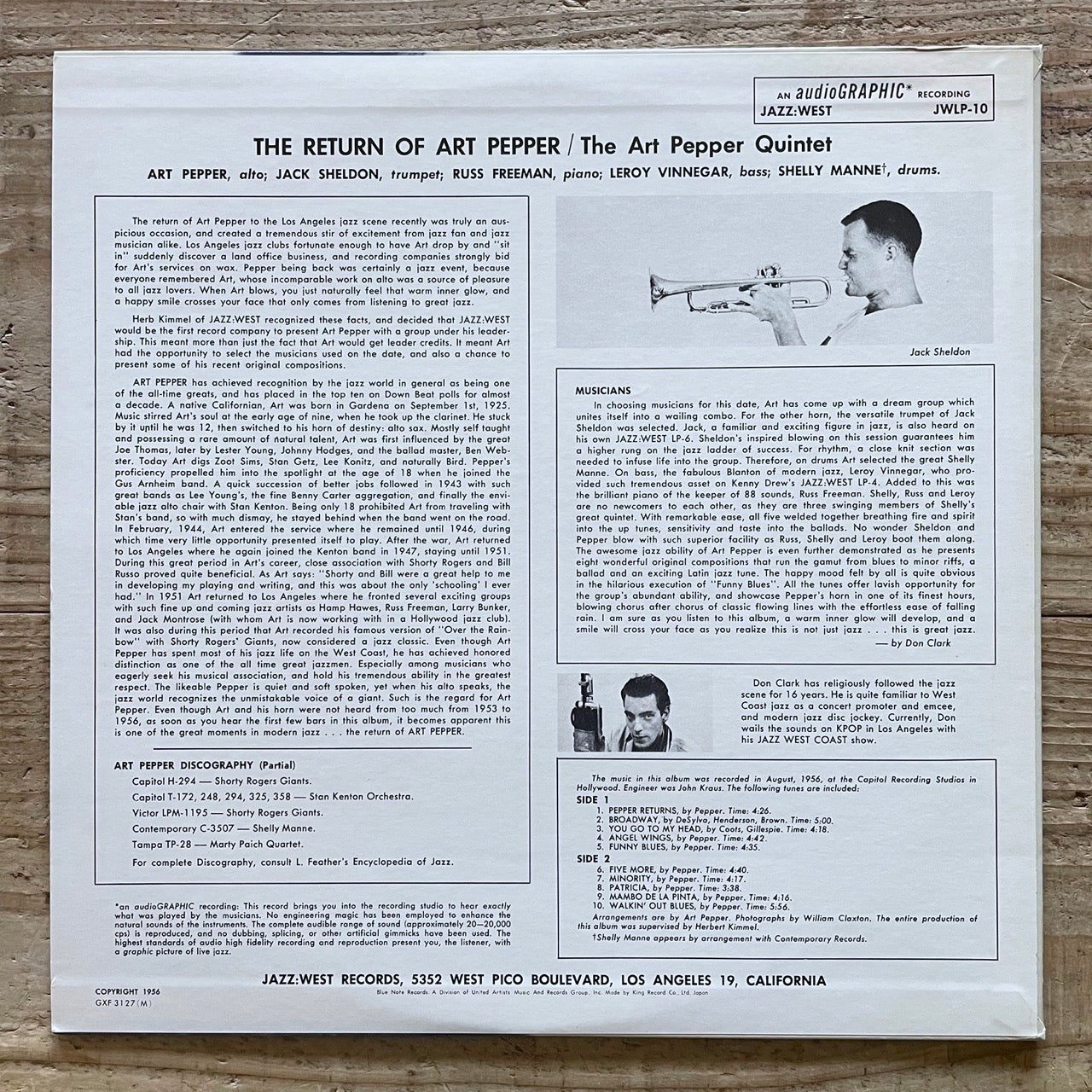 ART PEPPER / THE RETURN OF.. on Jazz West - Japan King LP NM GXF-3127