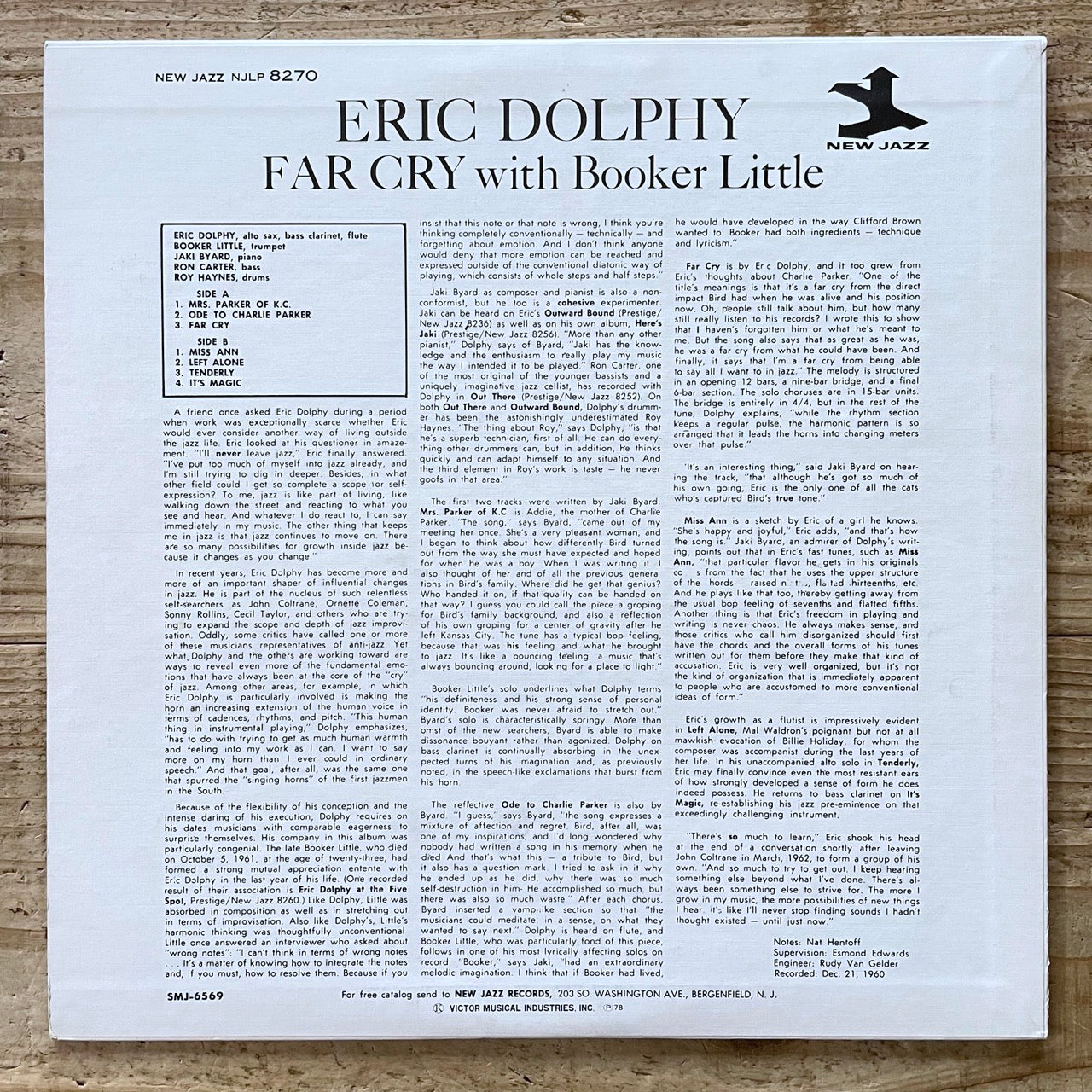 ERIC DOLPHY with BOOKER LITTLE / FAR CRY on New Jazz - Japan Prestige LP SMJ-6569