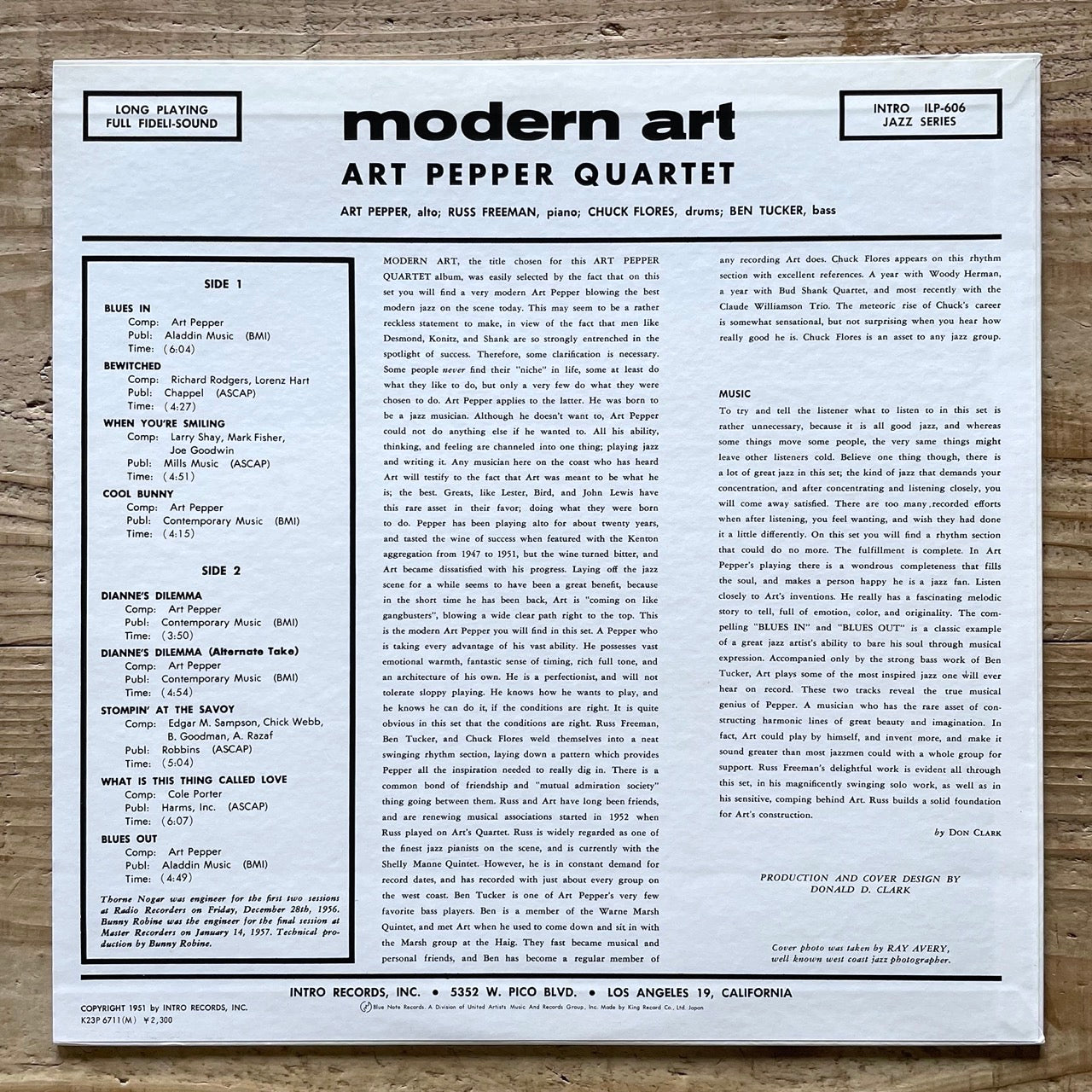 ART PEPPER QUARTET / MODERN ART on Intro - Japan King LP NM K23P-6711