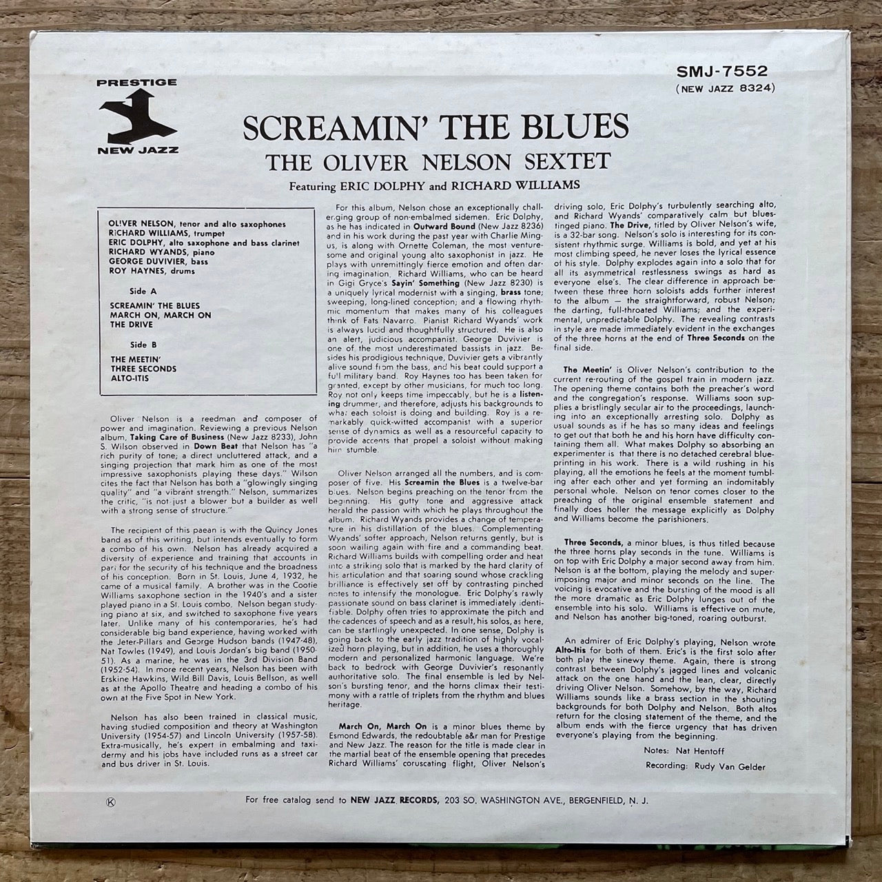 OLIVER NELSON - ERIC DOLPHY / SCREAMIN' THE BLUES on New Jazz - Japan Prestige LP SMJ-7552