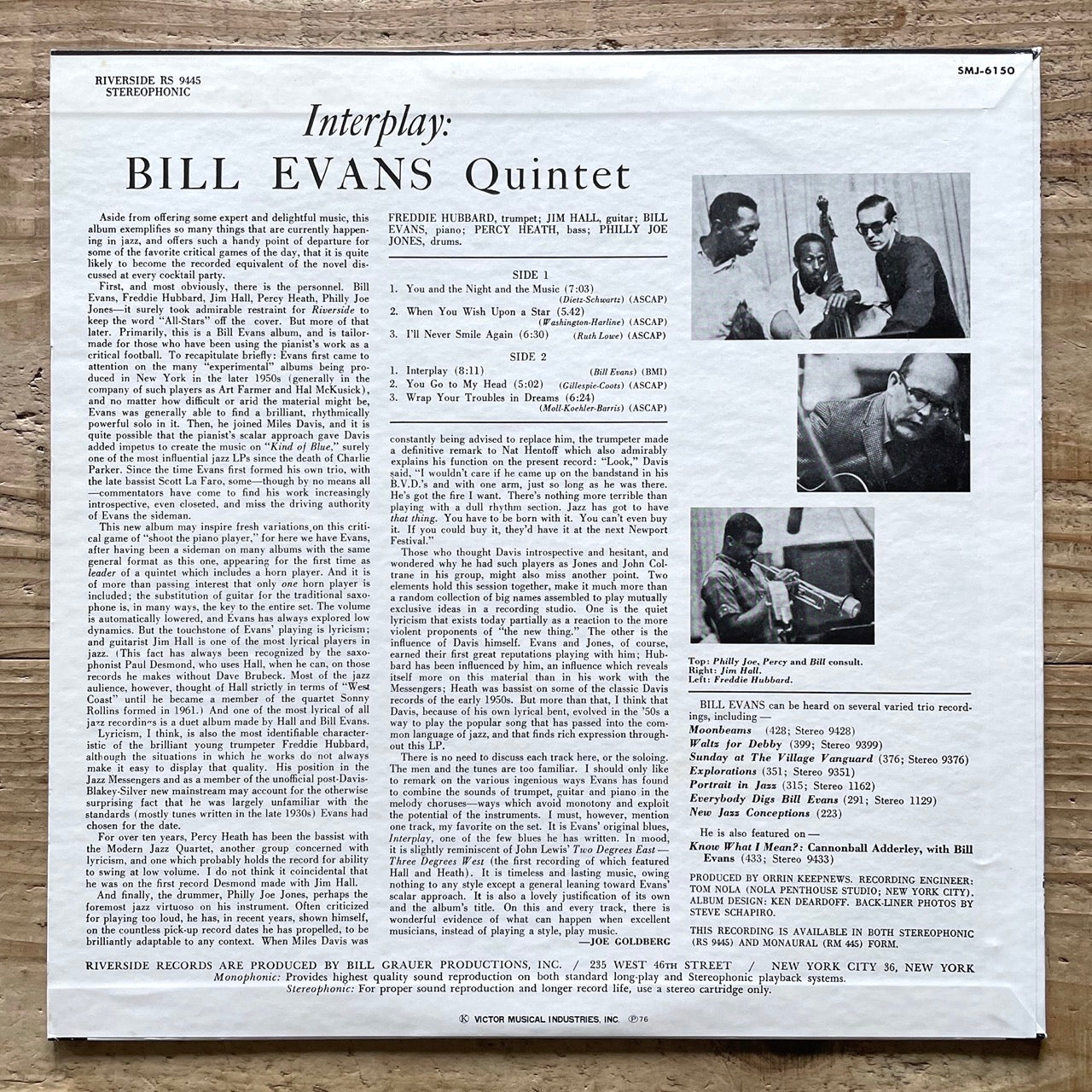 BILL EVANS QUINTET / INTERPLAY on Riverside - Japan LP SMJ-6150