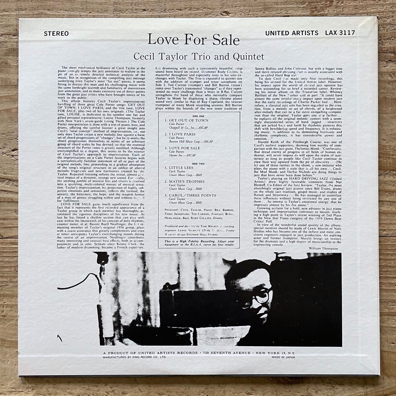 CECIL TAYLOR TRIO AND QUINTET / LOVE FOR SALE on United Artists - Japan King LP LAX-3117