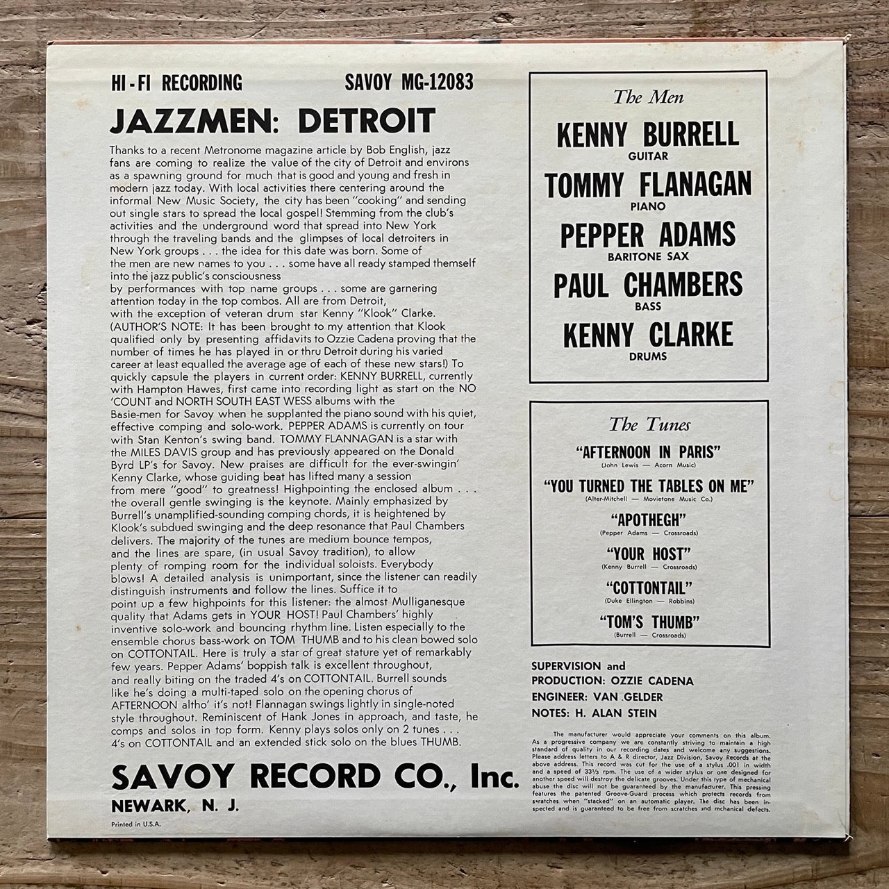 PEPPER ADAMS, KENNY BURRELL / JAZZMEN DETROIT on Savoy - Japan King LP MGJ-12083