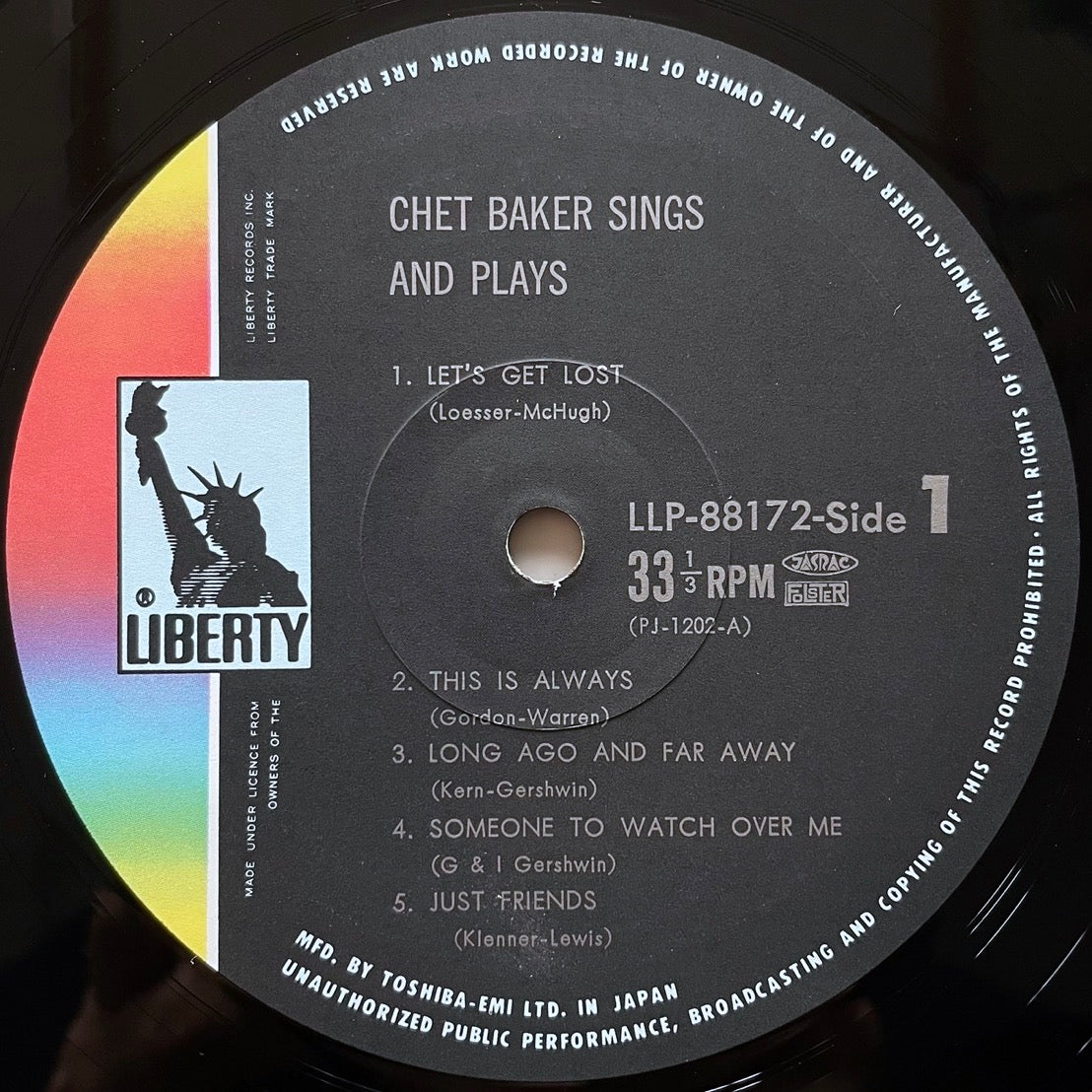 CHET BAKER / SINGS AND PLAYS on Pacific Jazz - Japan Liberty LP LLP-88172