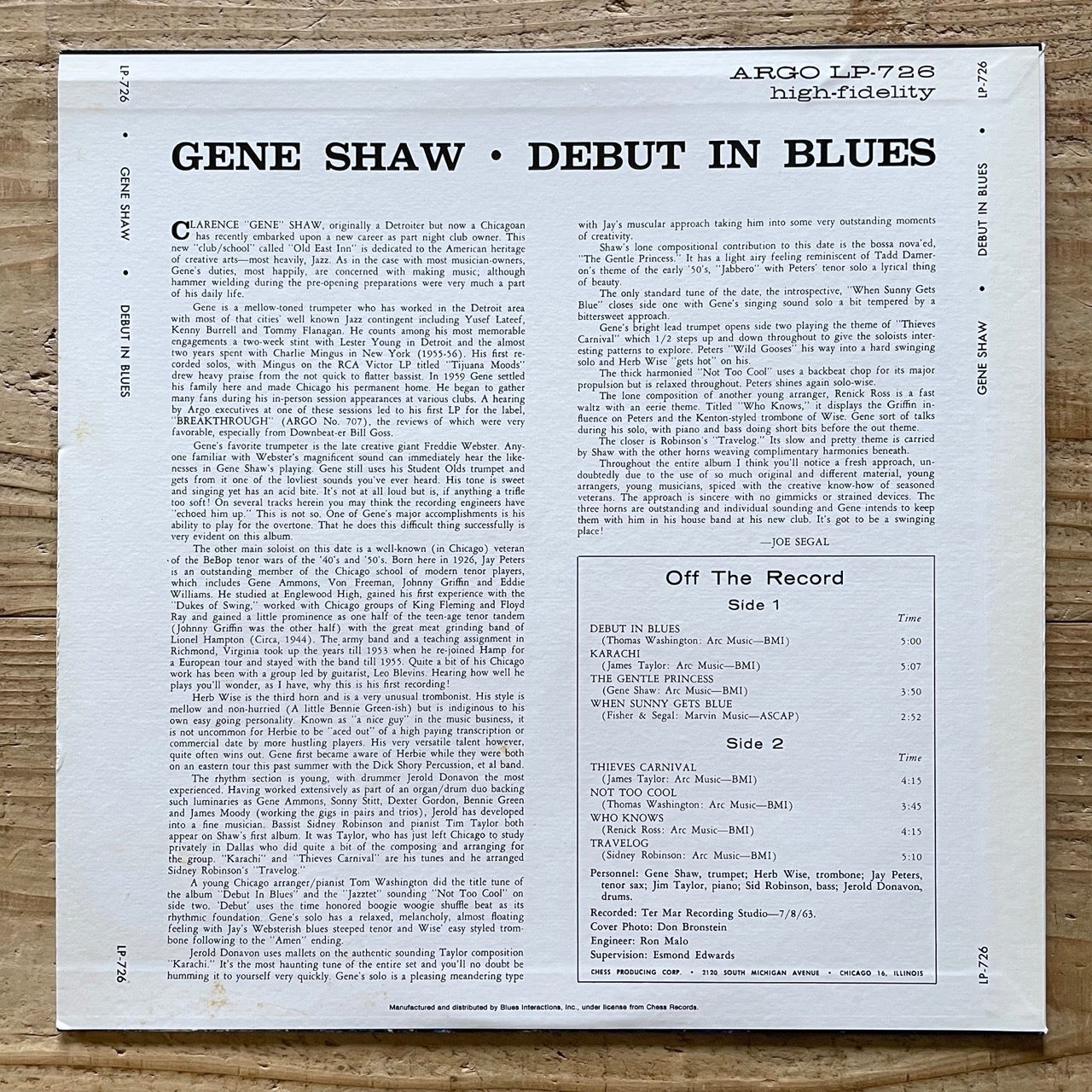 GENE SHAW / DEBUT IN BLUES on Argo - Japan LP PLP-5013