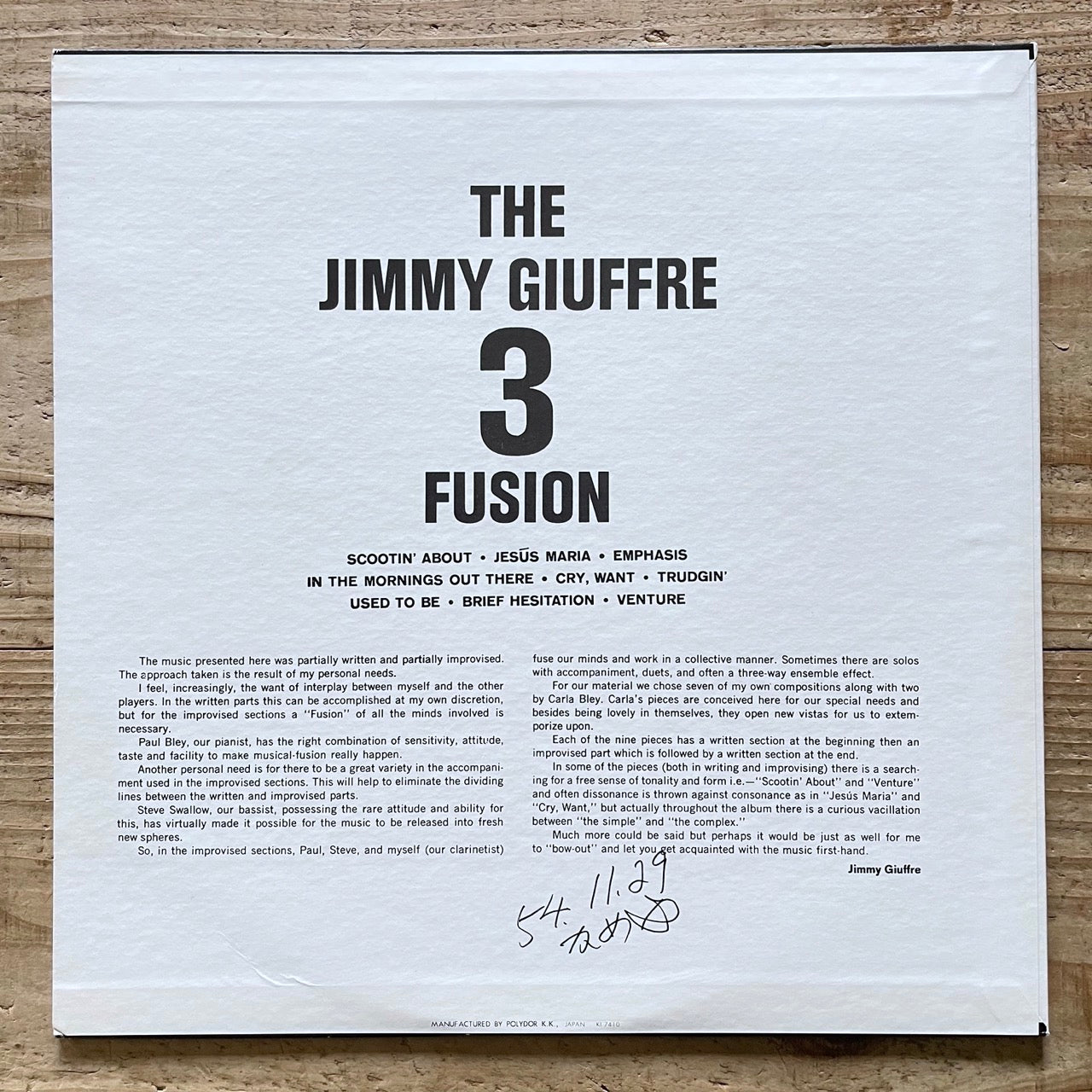 JIMMY GIUFFRE 3 / FUSION on Verve - Japan LP MV-2516