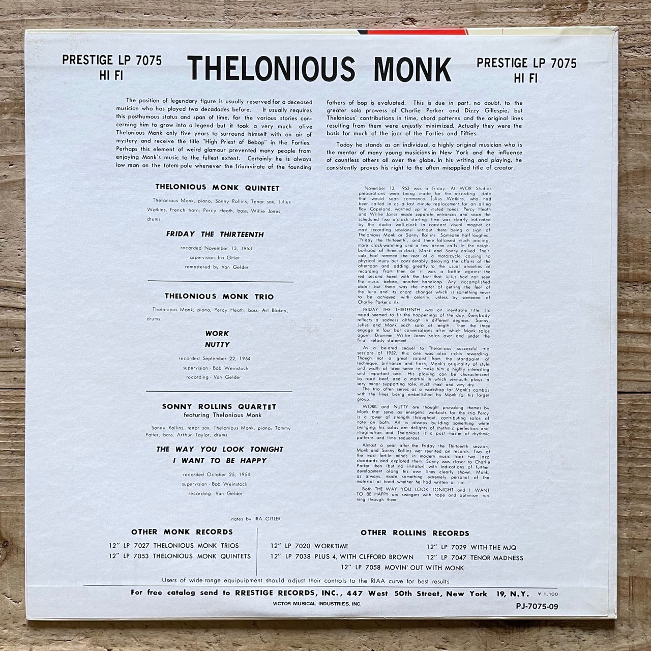 THELONIOUS MONK AND SONNY ROLLINS on Prestige - Japan MONO LP PJ-9