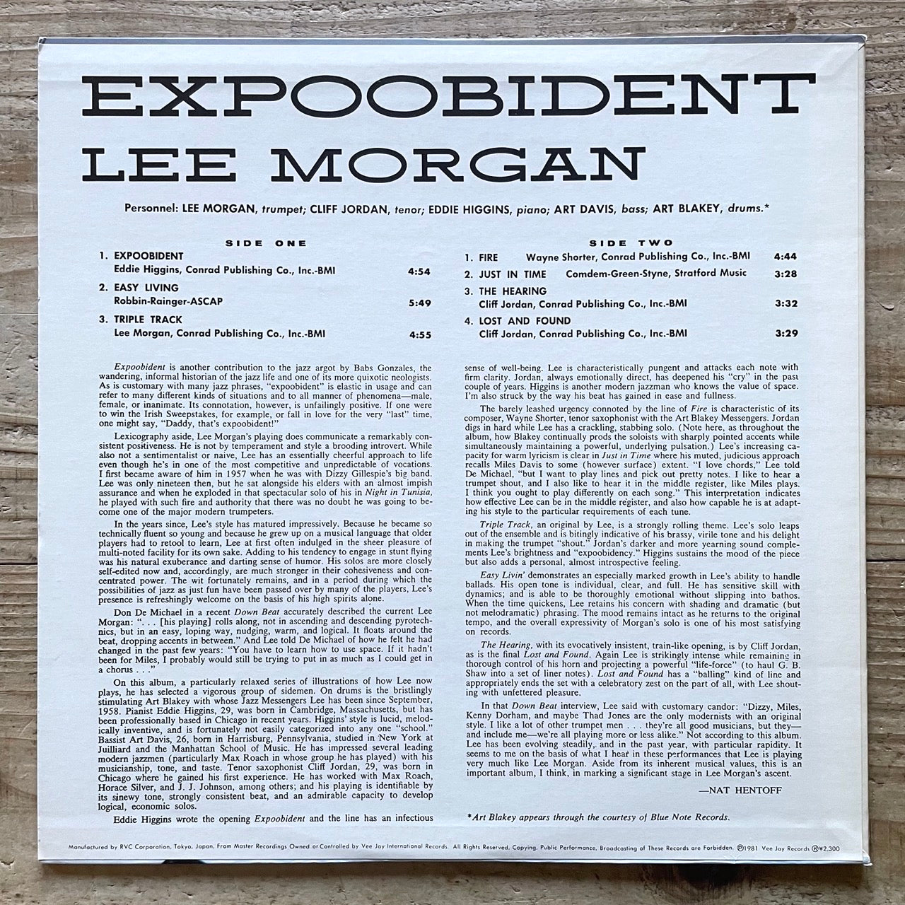 LEE MORGAN / EXPOOBIDENT on Vee Jay - Japan LP RJL-6021