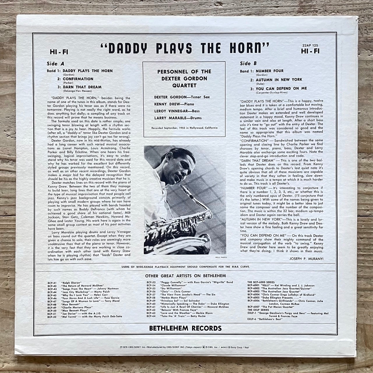 DEXTER GORDON / DADDY PLAYS THE HORN on Bethlehem - Japan MONO LP 22AP 125