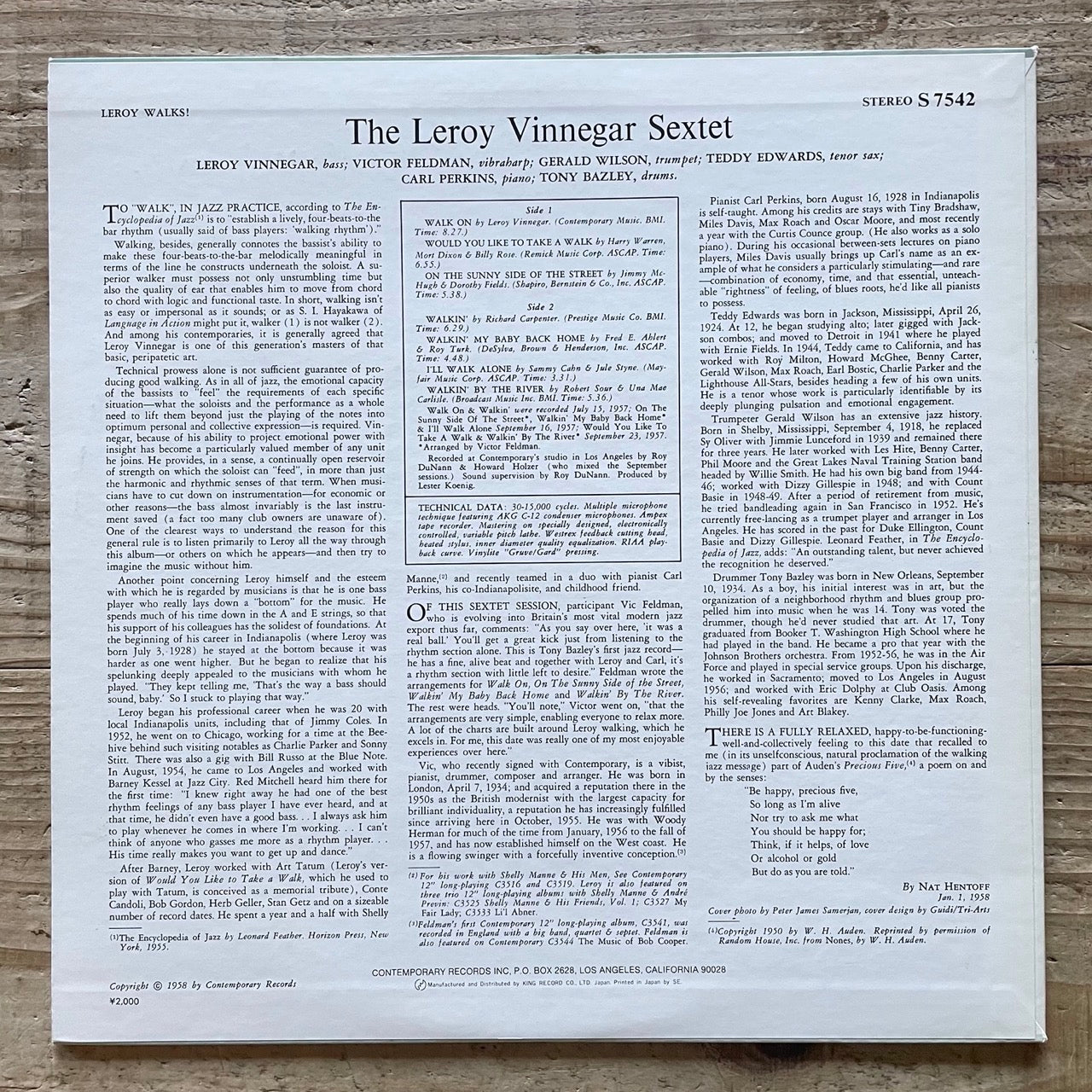 LEROY VINNEGAR SEXTET / LEROY WALKS on Contemporary - Japan King LP NM K20P-6609