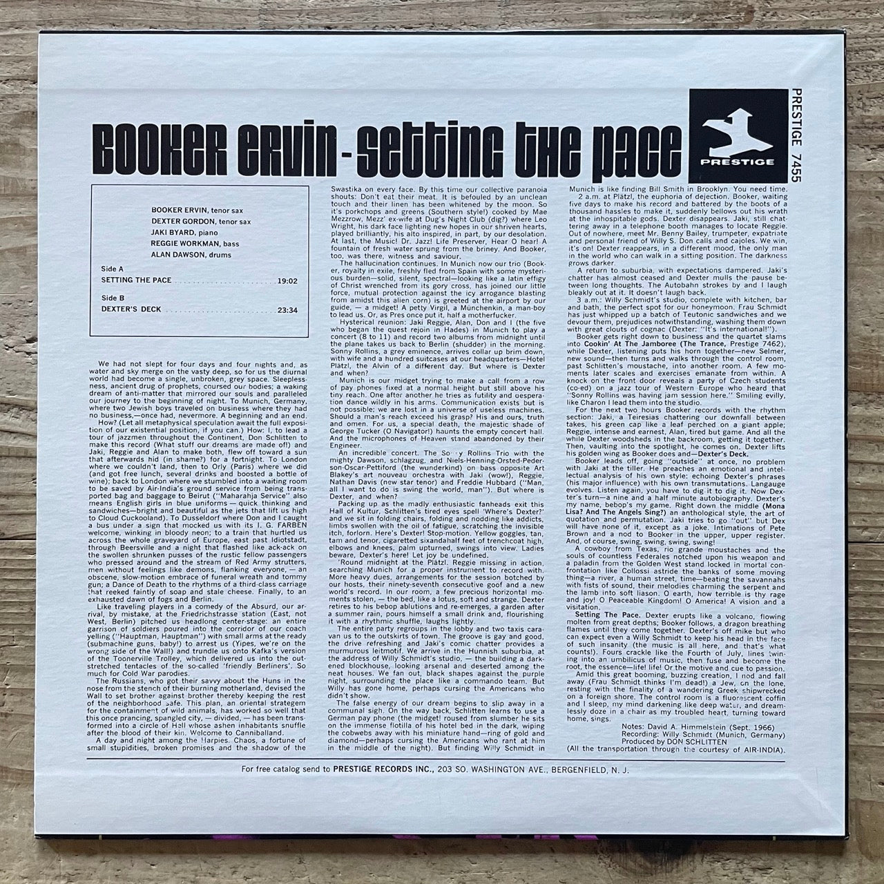 BOOKER ERVIN / SETTING THE PACE on Prestige - Japan LP NM VIJJ-30007