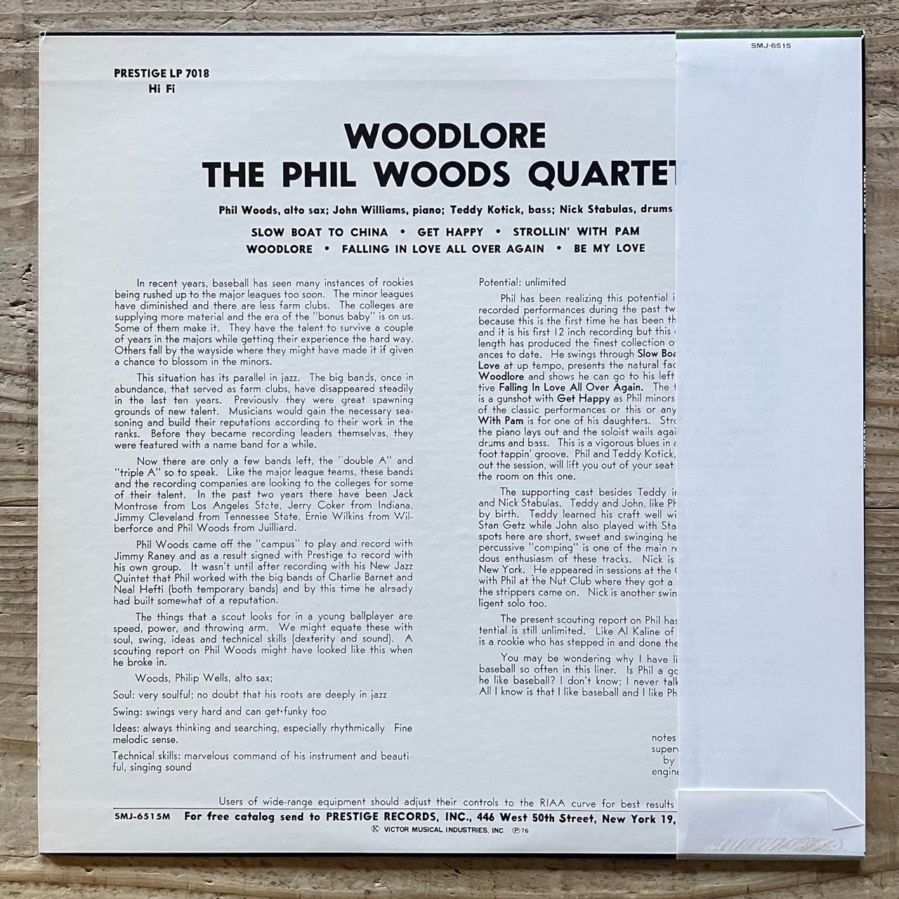 PHIL WOODS QUARTET / WOODLORE on Prestige - Japan MONO LP SMJ-6515 obi