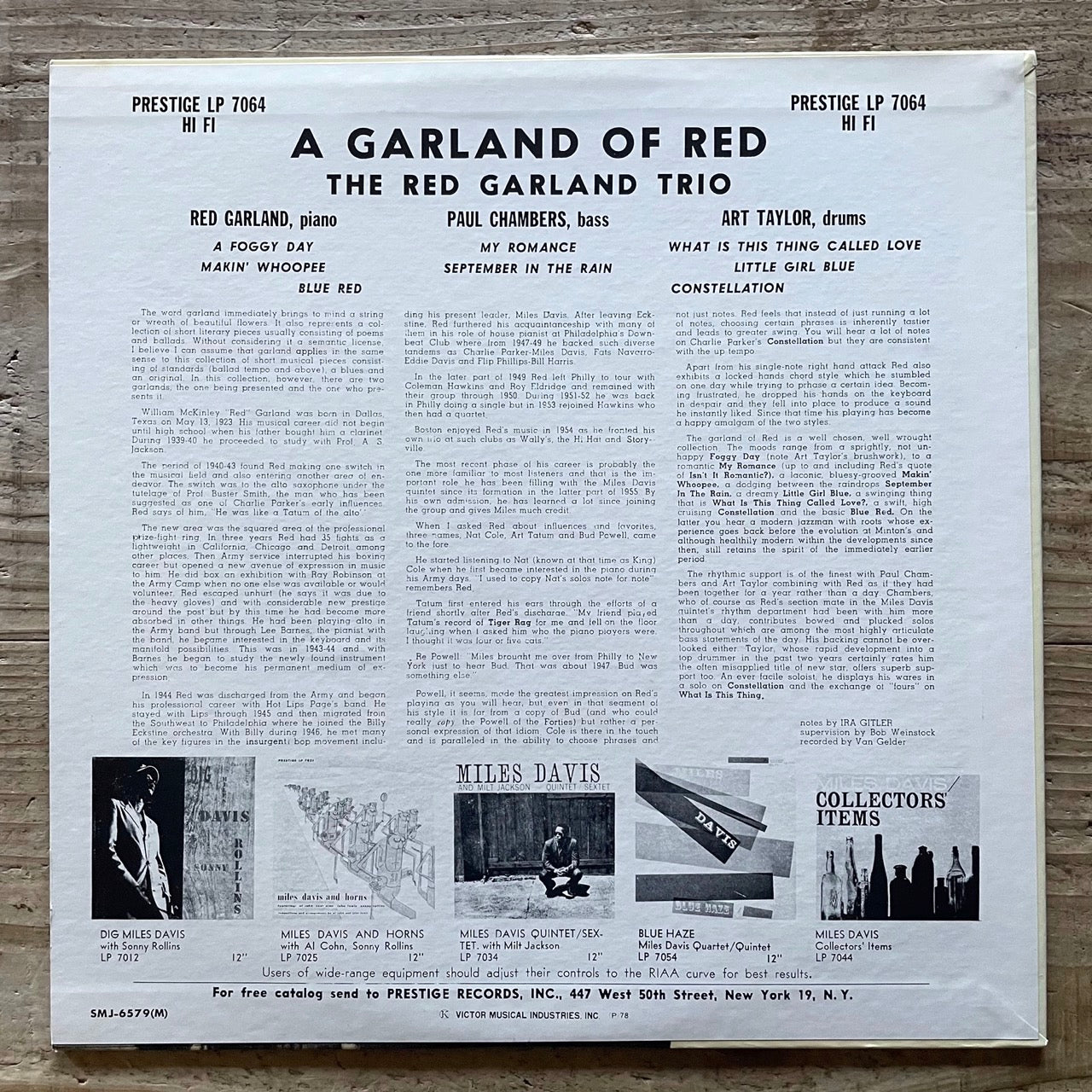 RED GARLAND TRIO / A GARLAND OF RED on Prestige - Japan MONO LP SMJ-6579