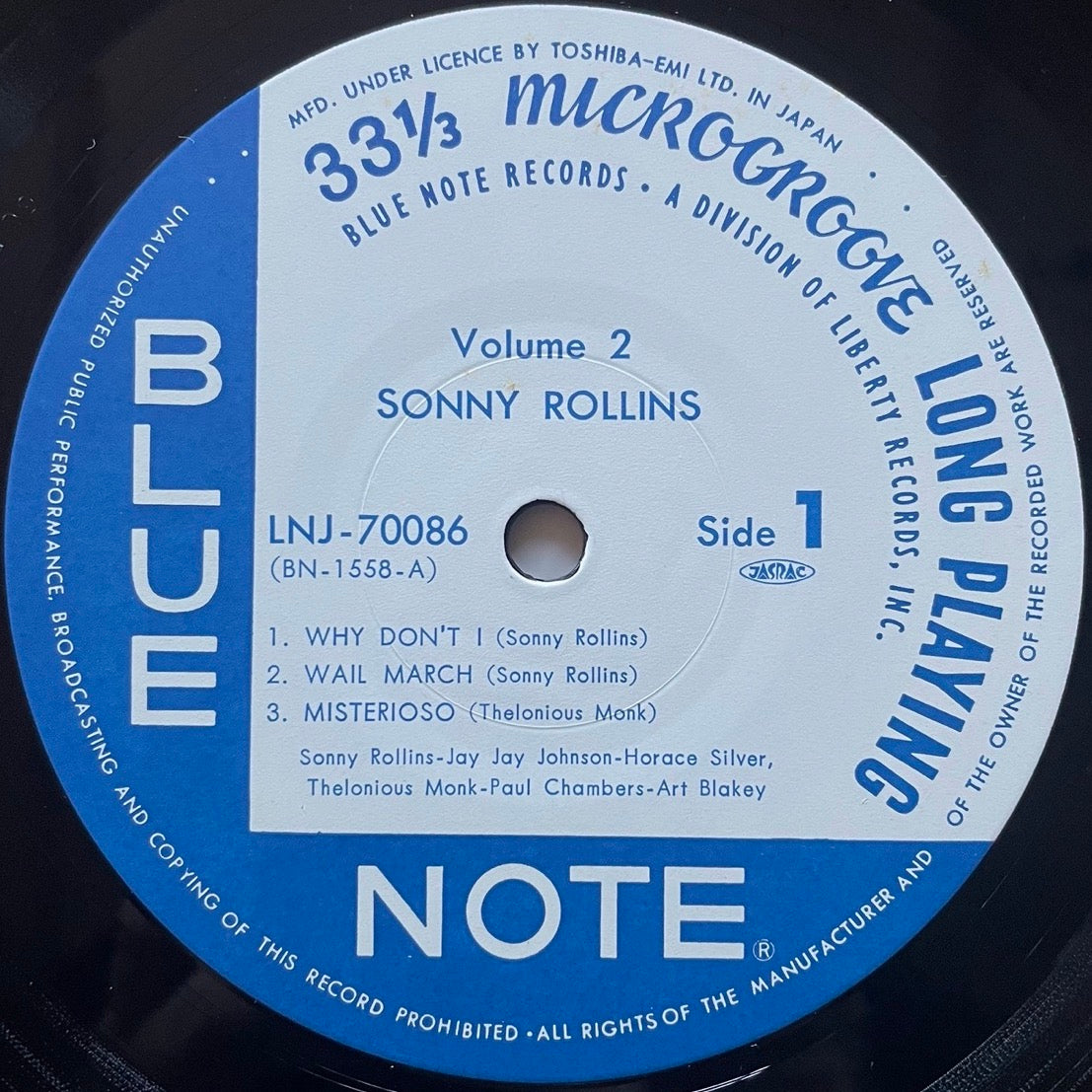 SONNY ROLLINS / VOL.2 - Japan Blue Note MONO LP LNJ-70086