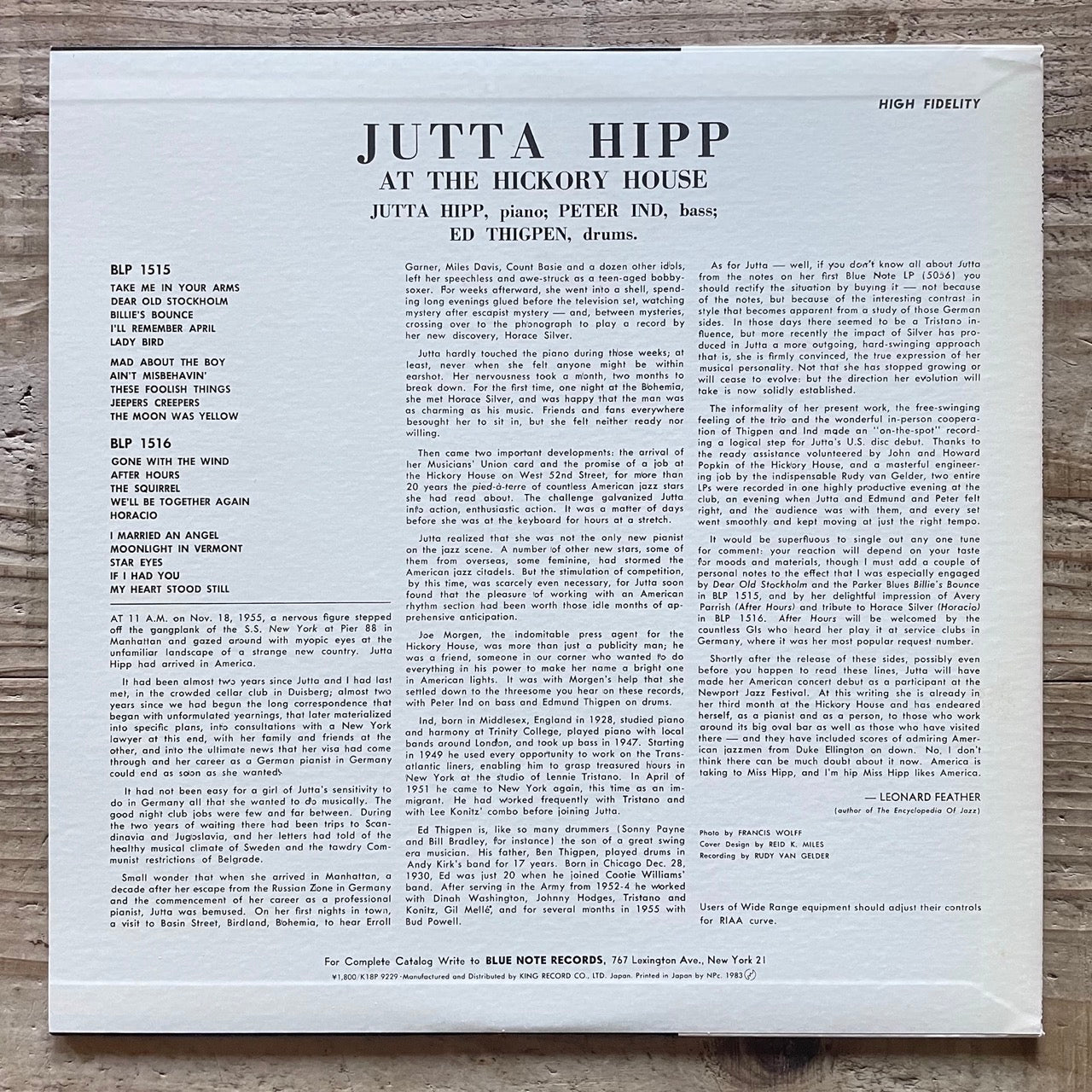 JUTTA HIPP / AT THE HICKORY HOUSE VOL.2 - Japan Blue Note King LP NM K18P-9229