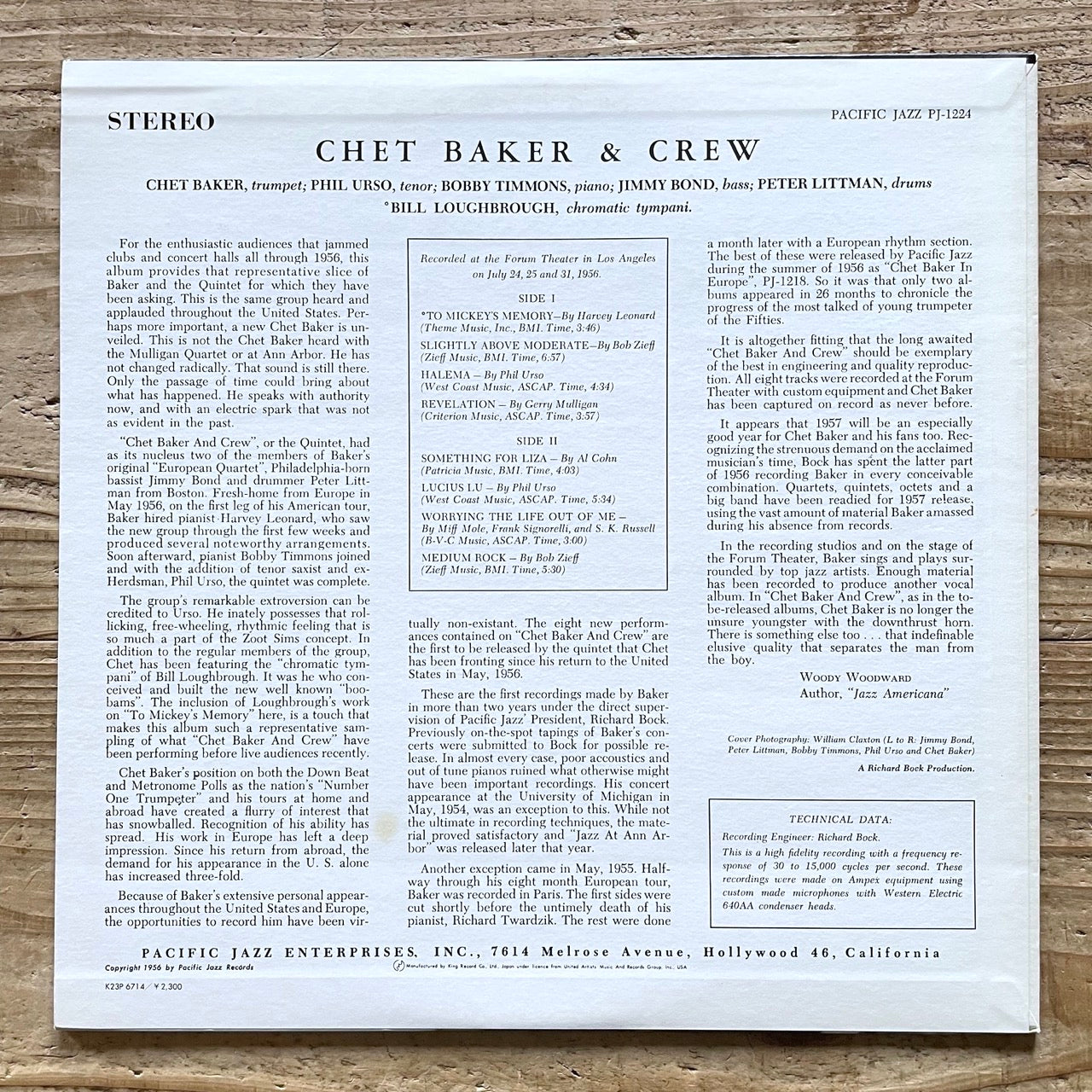 CHET BAKER & CREW on Pacific Jazz - Japan King LP K23P-6714