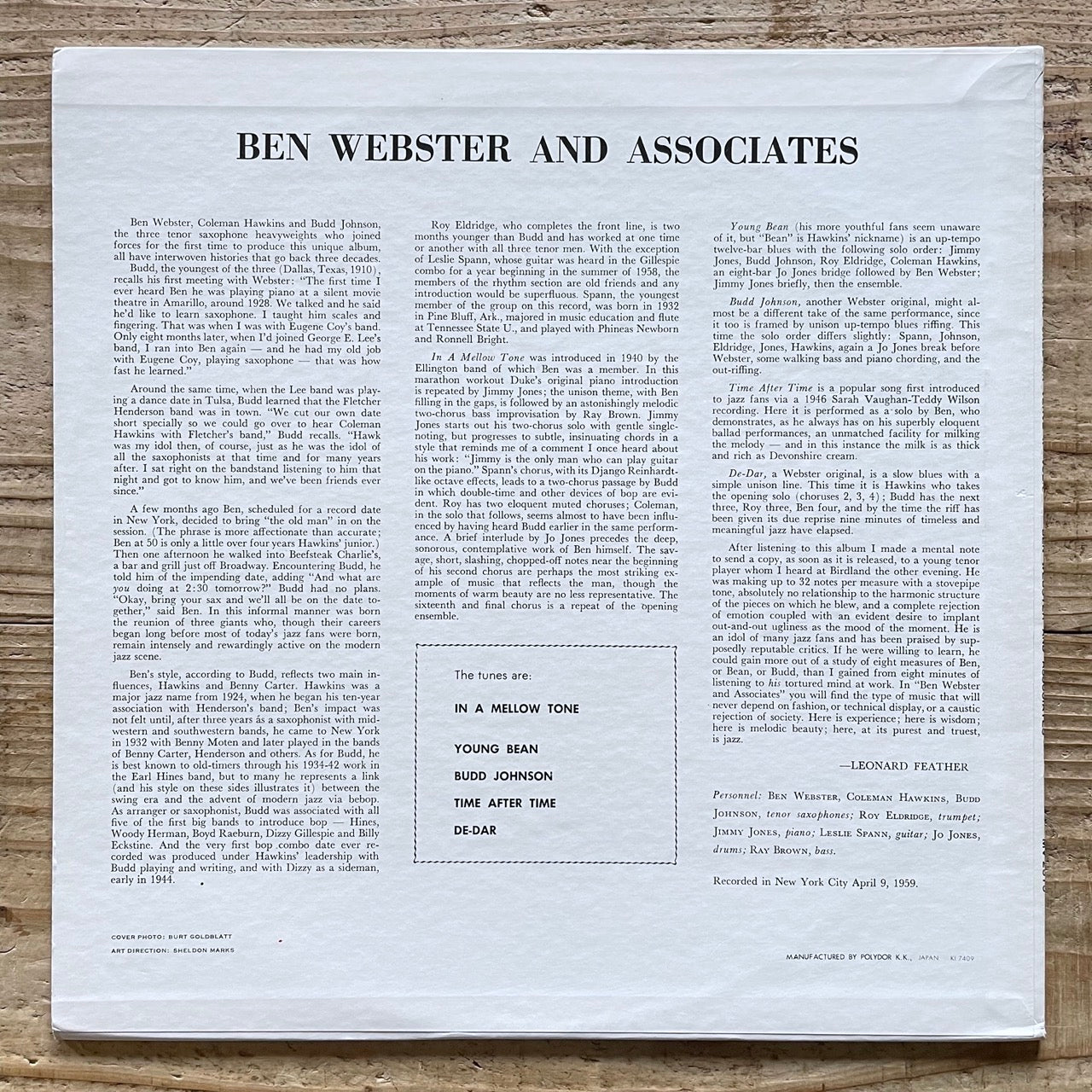 BEN WEBSTER AND ASSOCIATES on Verve - Japan LP NM MV2515