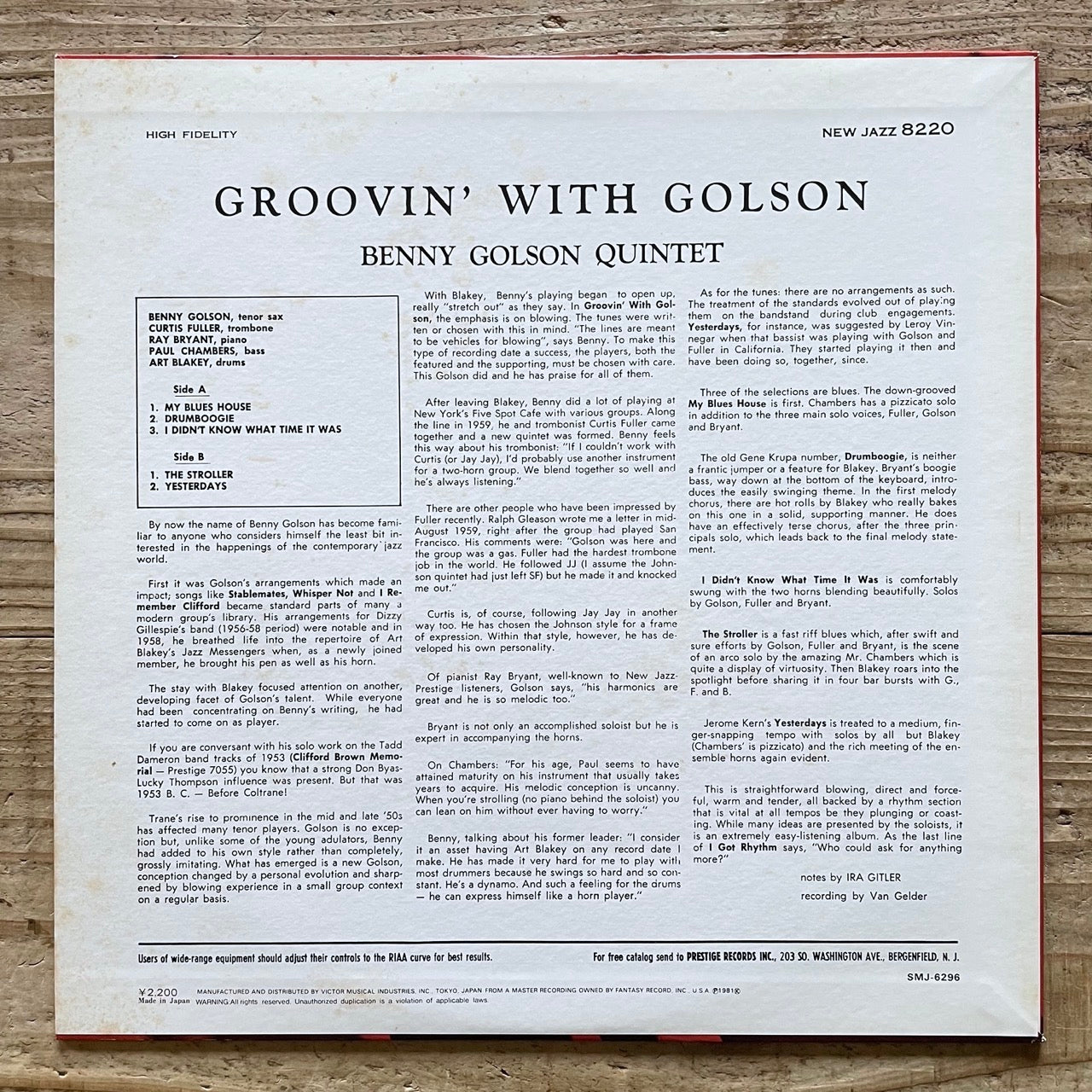 BENNY GOLSON / GROOVIN' WITH GOLSON on New Jazz - Japan MONO LP SMJ-6296