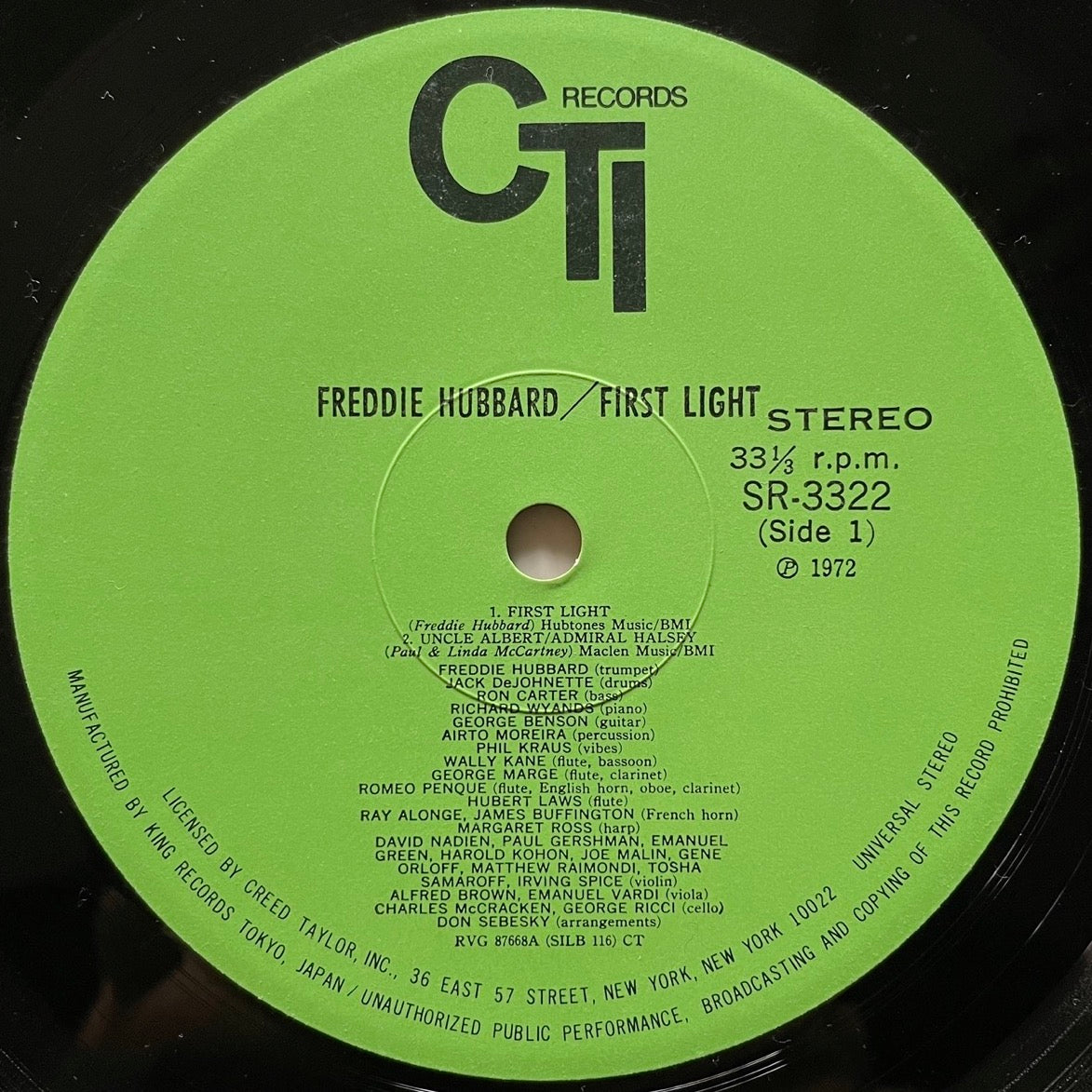 FREDDIE HUBBARD / FIRST LIGHT on CTI - Japan LP VAN GELDER GF SR-3322 obi