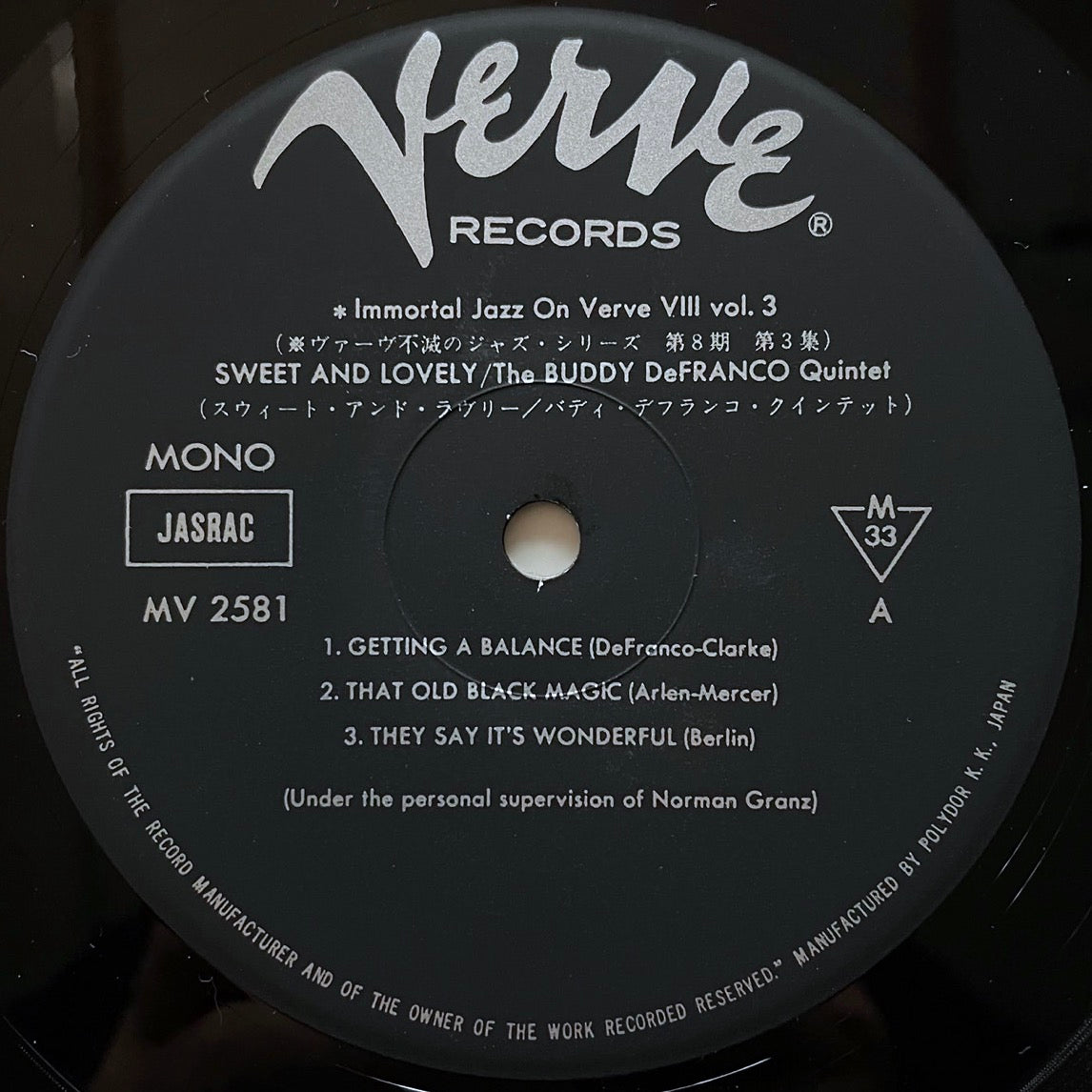 BUDDY DE FRANCO / SWEET AND LOVELY on Verve - Japan MONO LP NM MV-2581