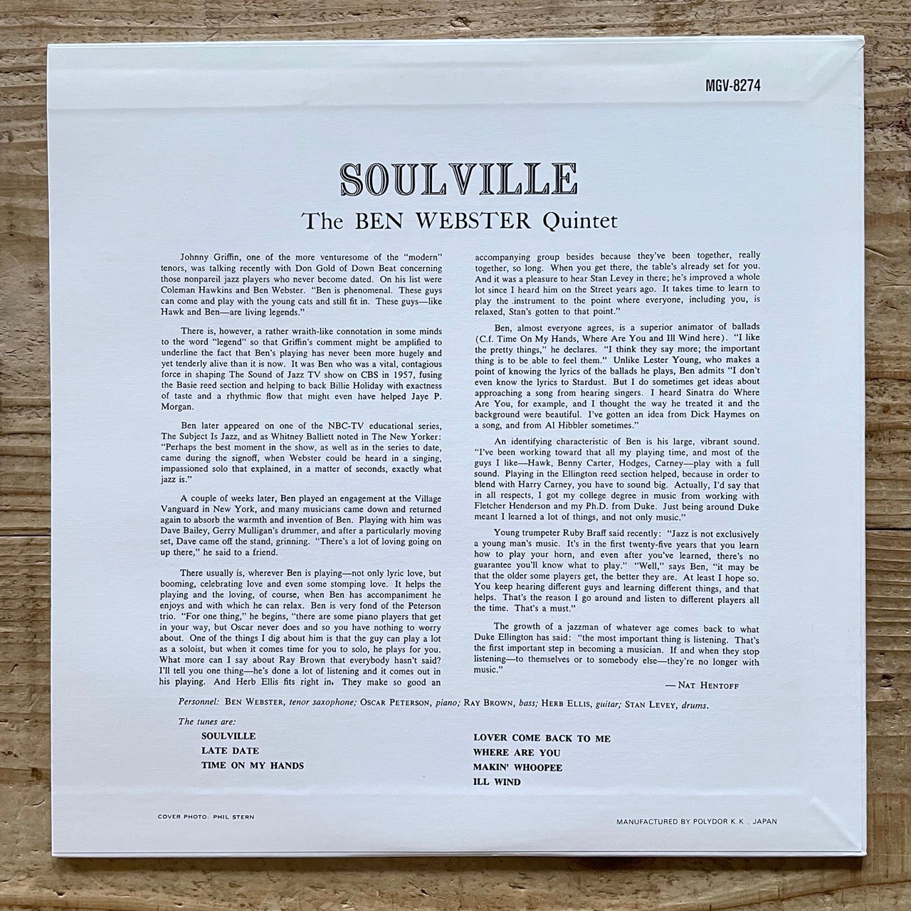BEN WEBSTER QUINTET / SOULVILLE on Verve - Japan MONO LP NM SGD-42