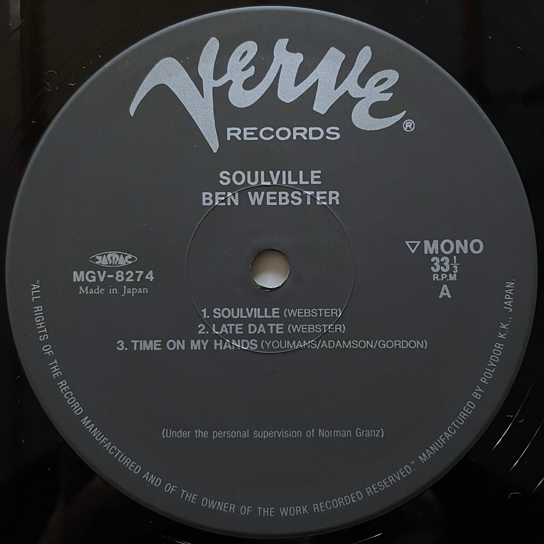 BEN WEBSTER QUINTET / SOULVILLE on Verve - Japan MONO LP NM SGD-42