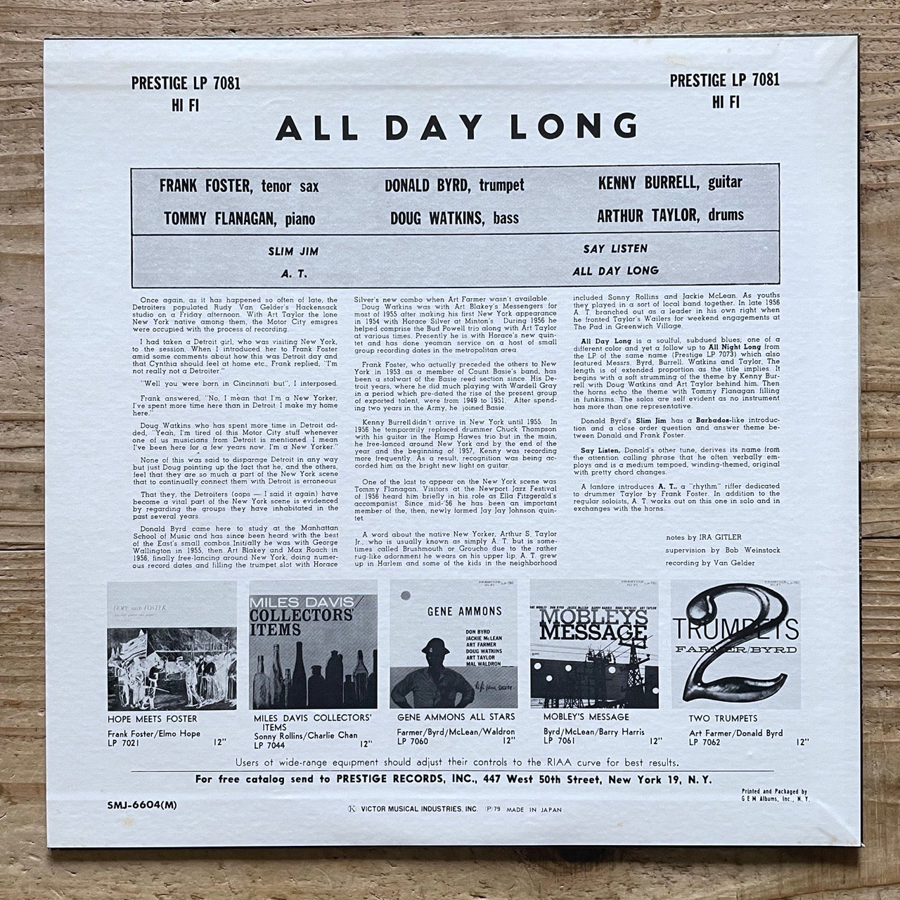 KENNY BURRELL / ALL DAY LONG on Prestige - Japan MONO LP NM SMJ-6604