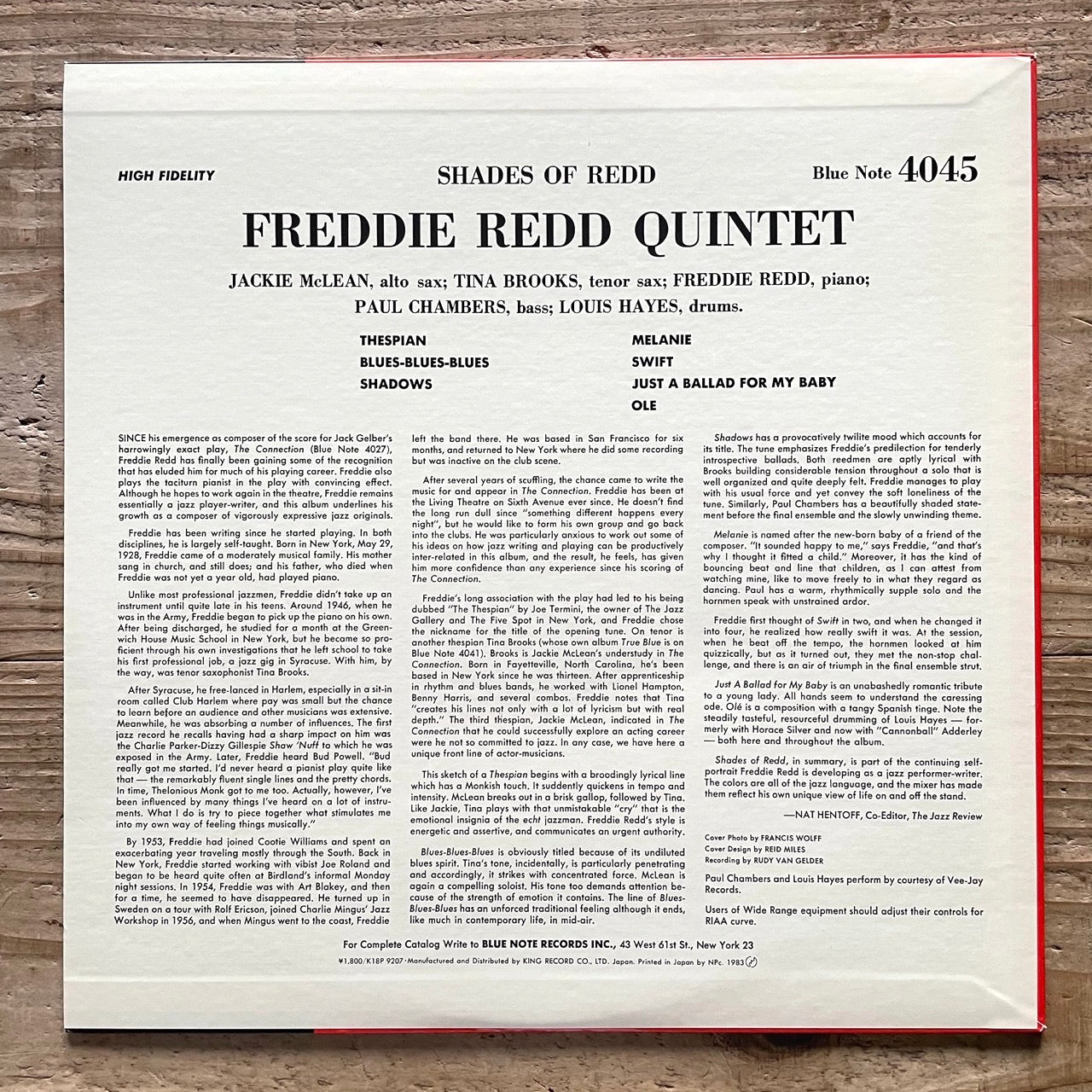 FREDDIE REDD / SHADES OF REDD on Blue Note - Japan King LP K18P-9207