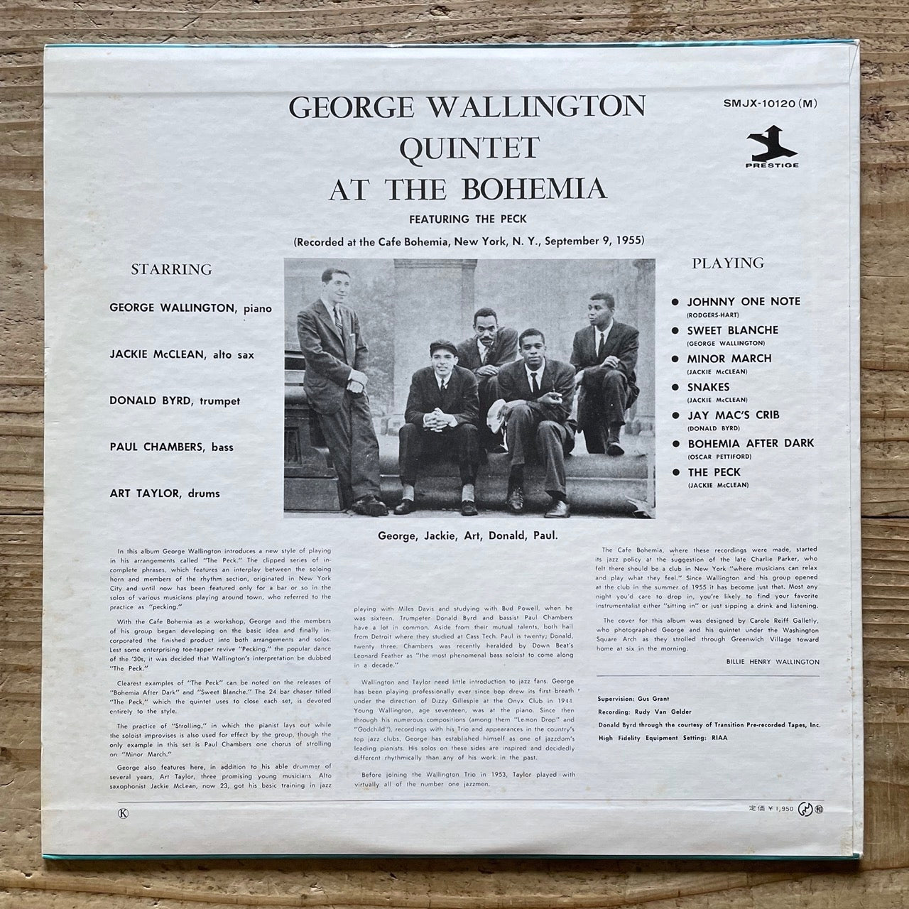 GEORGE WALLINGTON QUINTET AT THE BOHEMIA on Progressive - Japan Prestige LP SMJX-10120 MONO Jackie McLean