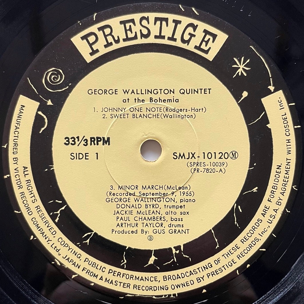 GEORGE WALLINGTON QUINTET AT THE BOHEMIA on Progressive - Japan Prestige LP SMJX-10120 MONO Jackie McLean